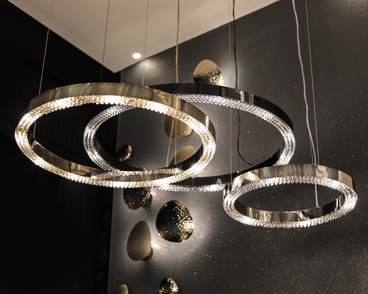 Metis Suspension in Gold Plated and Black Plated Brass with Swaroski Crystals by Castro
