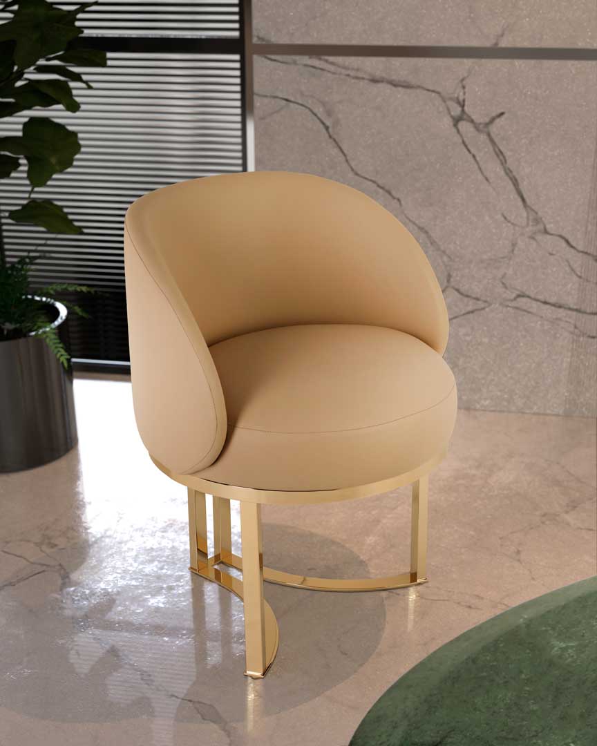 /storage/Luxury brass chair with beige leather upholstery and twisted brass detailing, blending feminine charm with refined contemporary design.