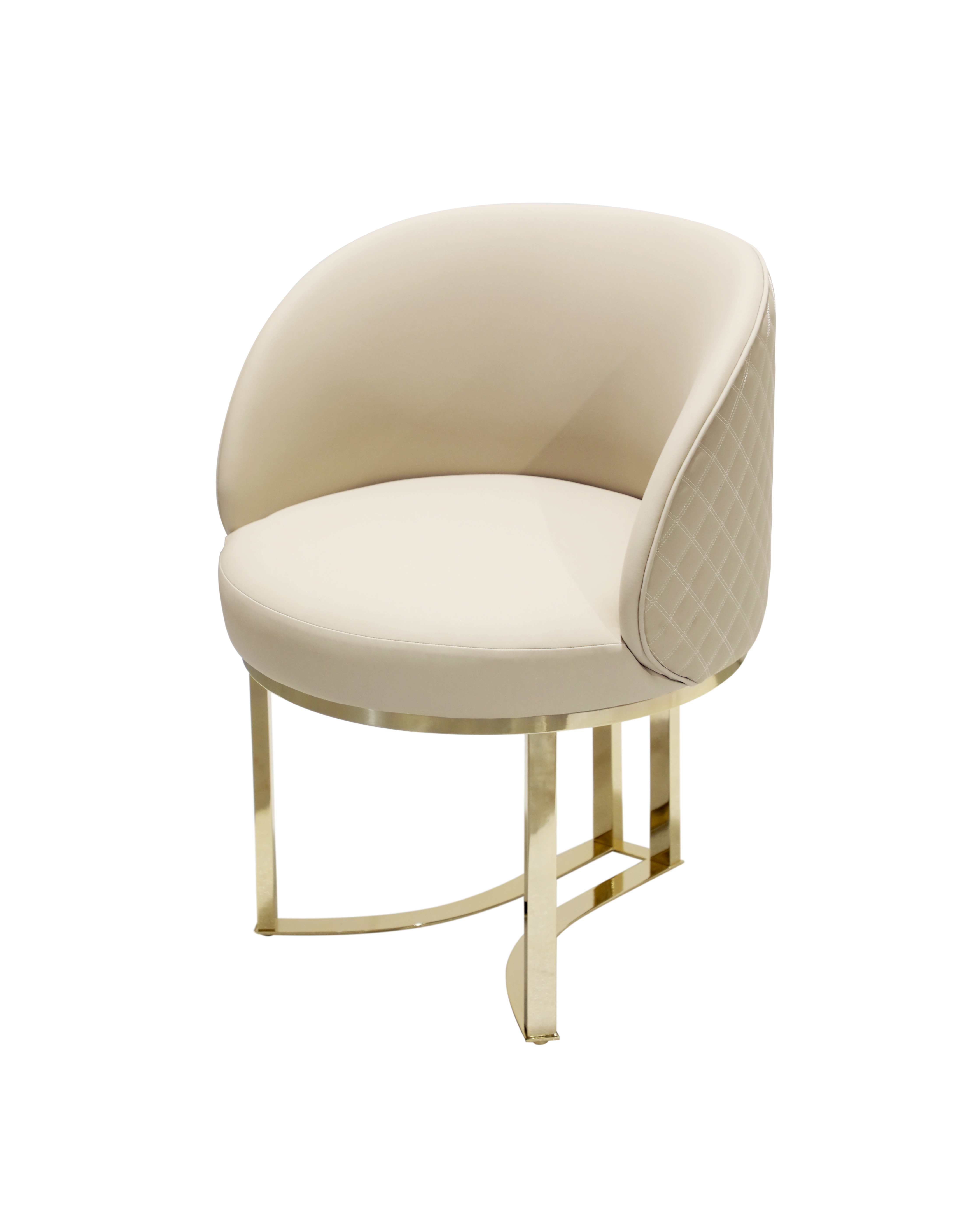 /storage/Luxury brass chair with beige leather upholstery and twisted brass detailing, blending feminine charm with refined contemporary design.