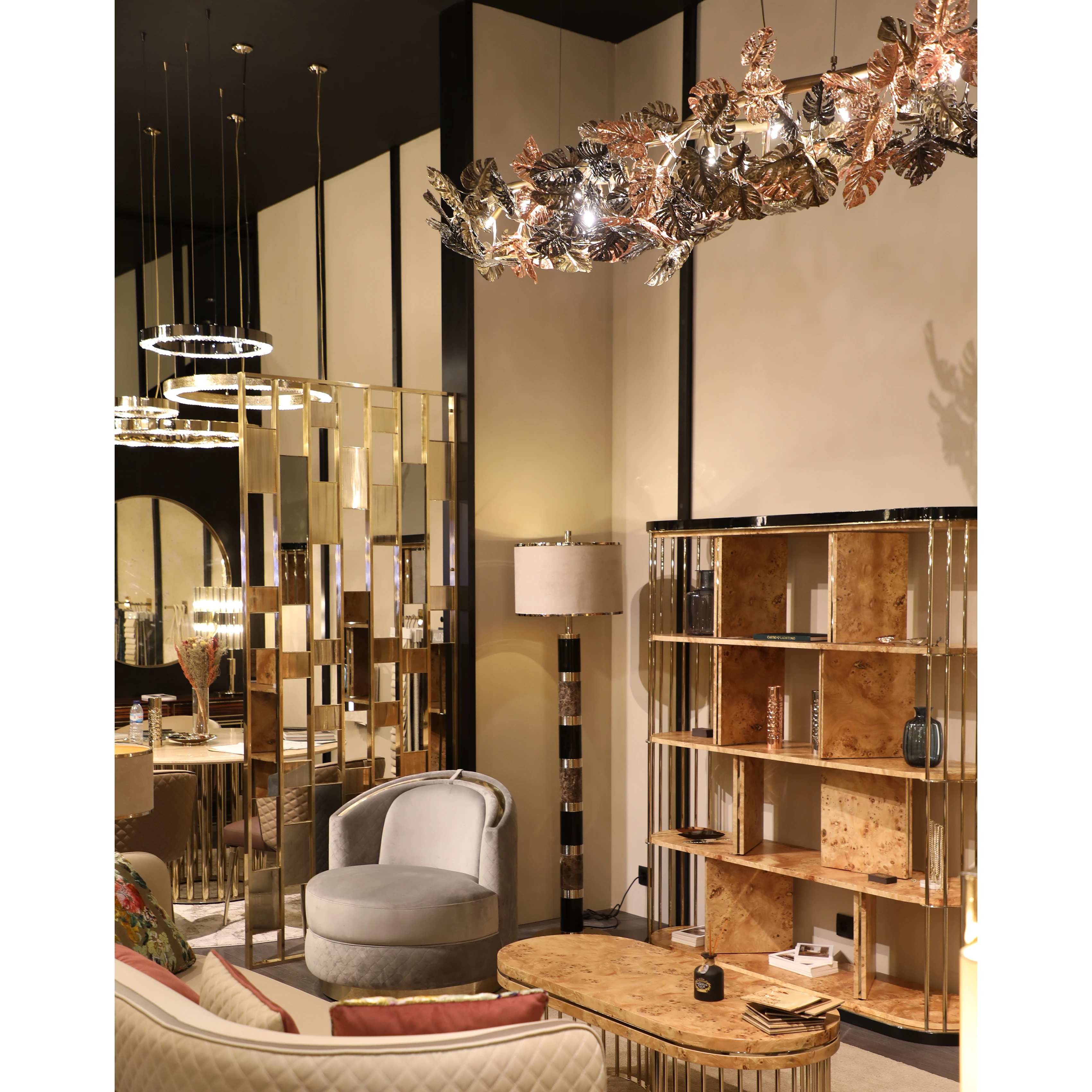 /storage/Castro Lighting Rainforest suspension log tree trunk with brass leaves