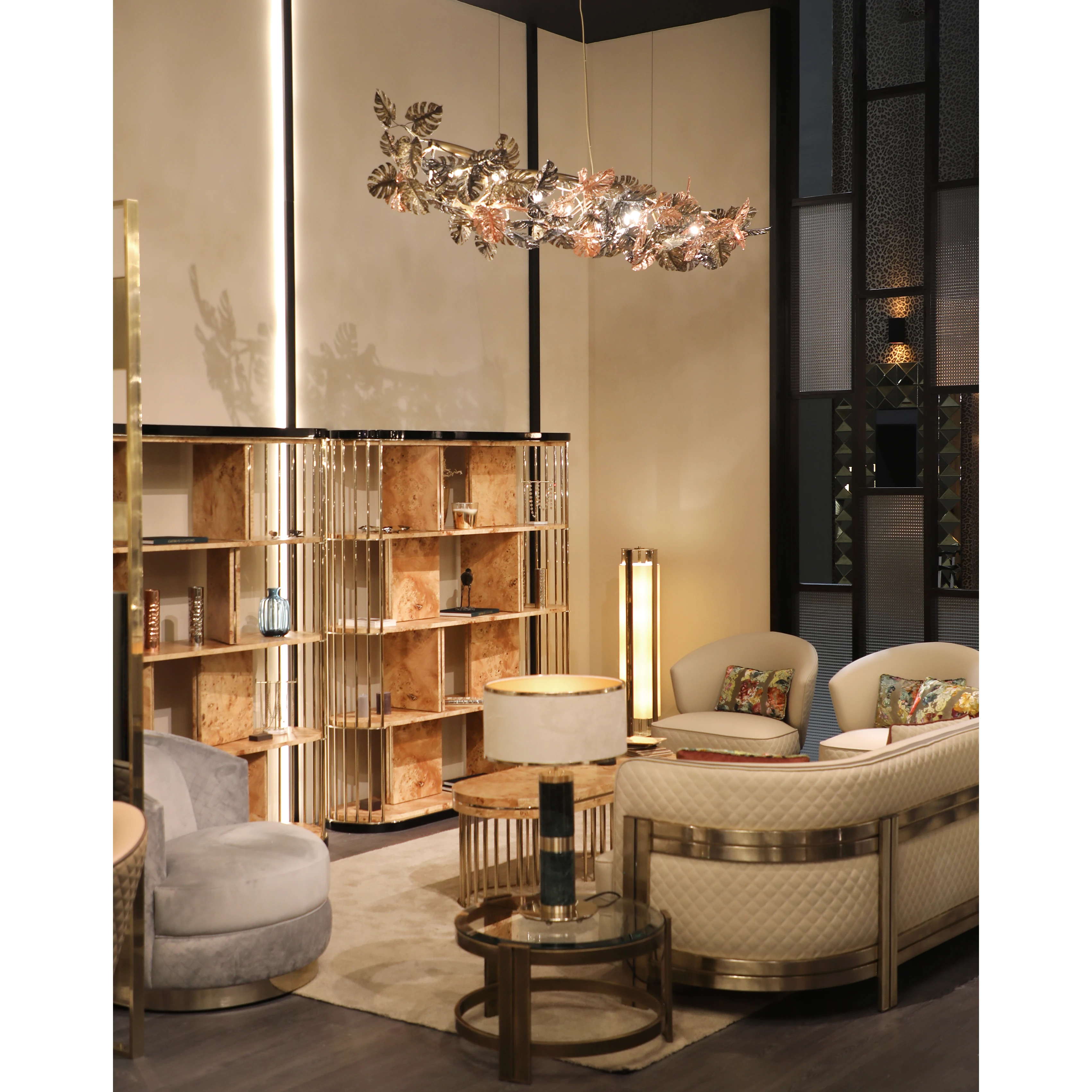 /storage/Castro Lighting Rainforest suspension log tree trunk with brass leaves