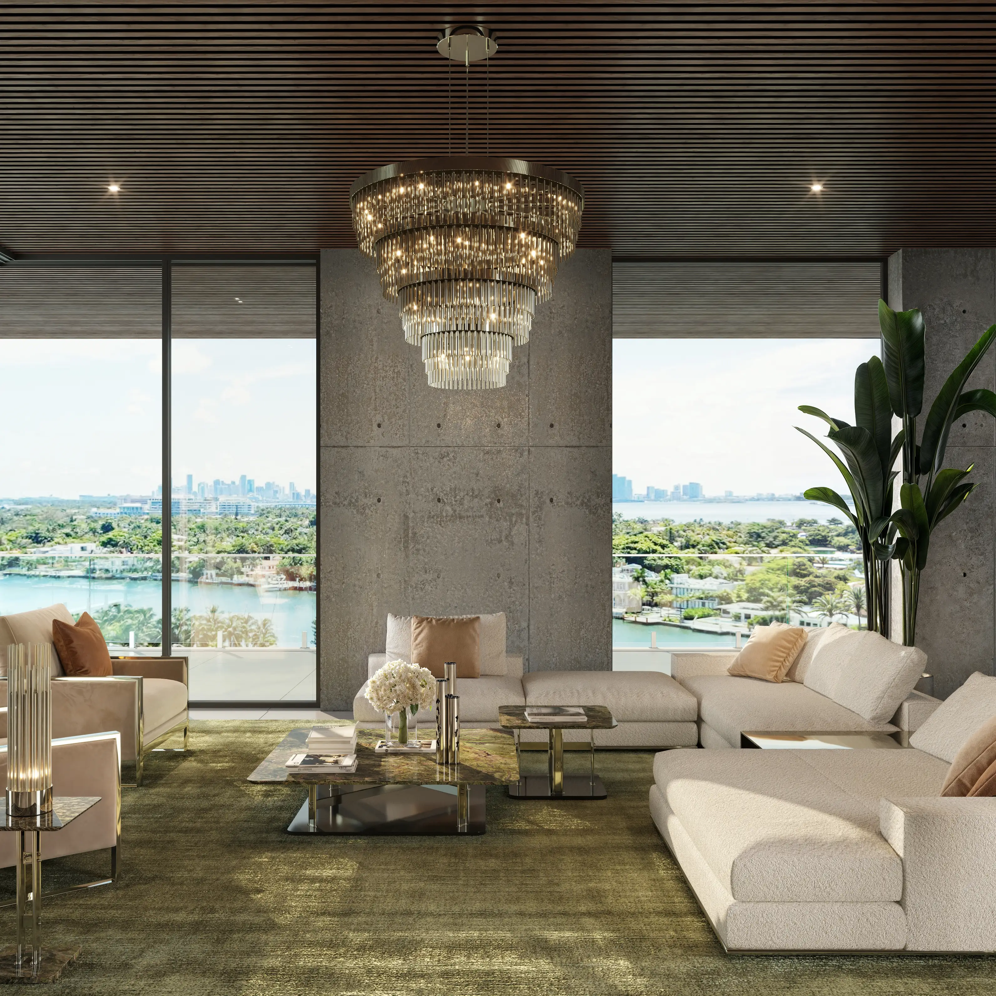 /storage/Luxury brass and marble center table with geometric columns, blending modern elegance and bold design for a refined, opulent living space.