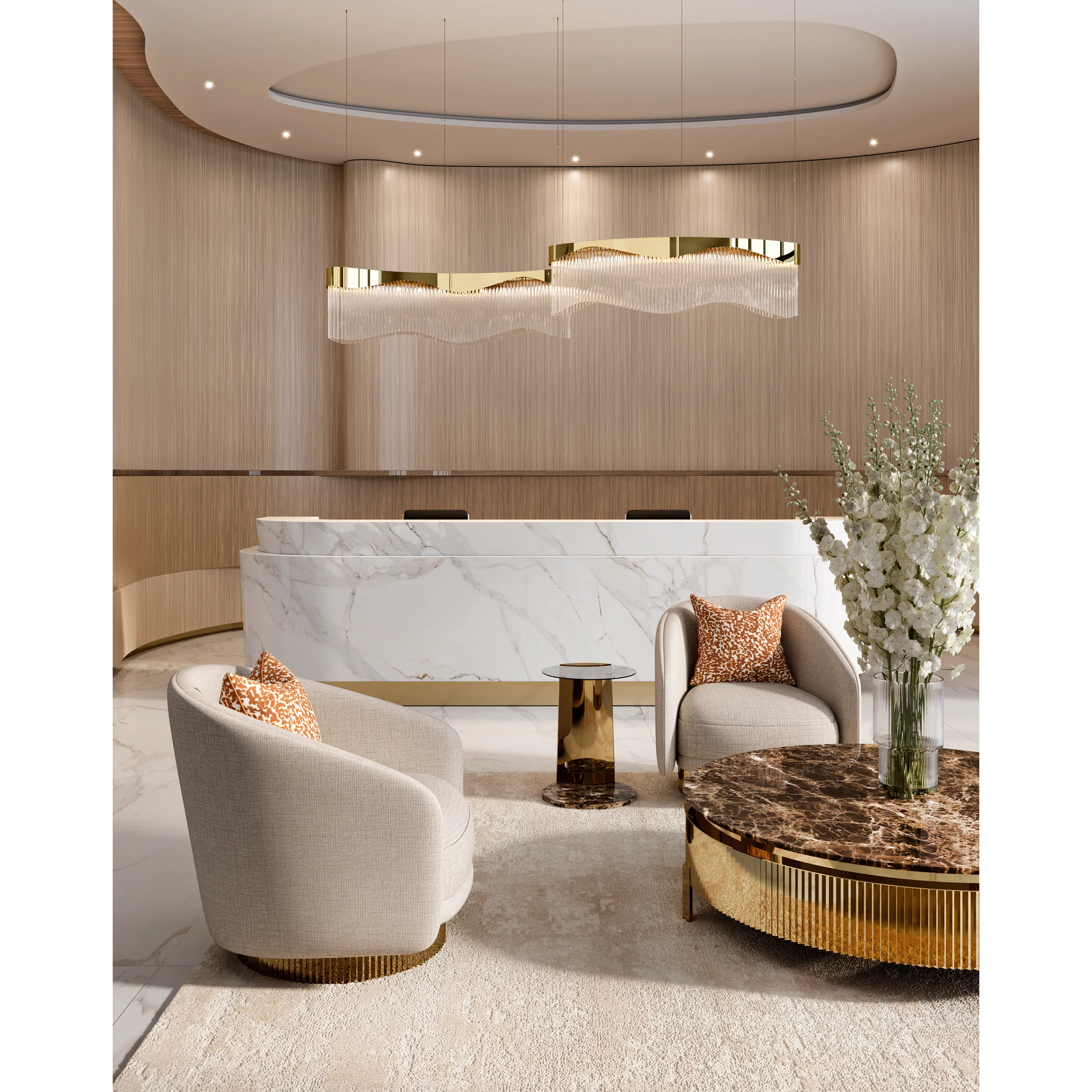 /storage/Luxury brass suspension with fluid curved design and customizable features, offering elegant modern lighting with a sense of movement.