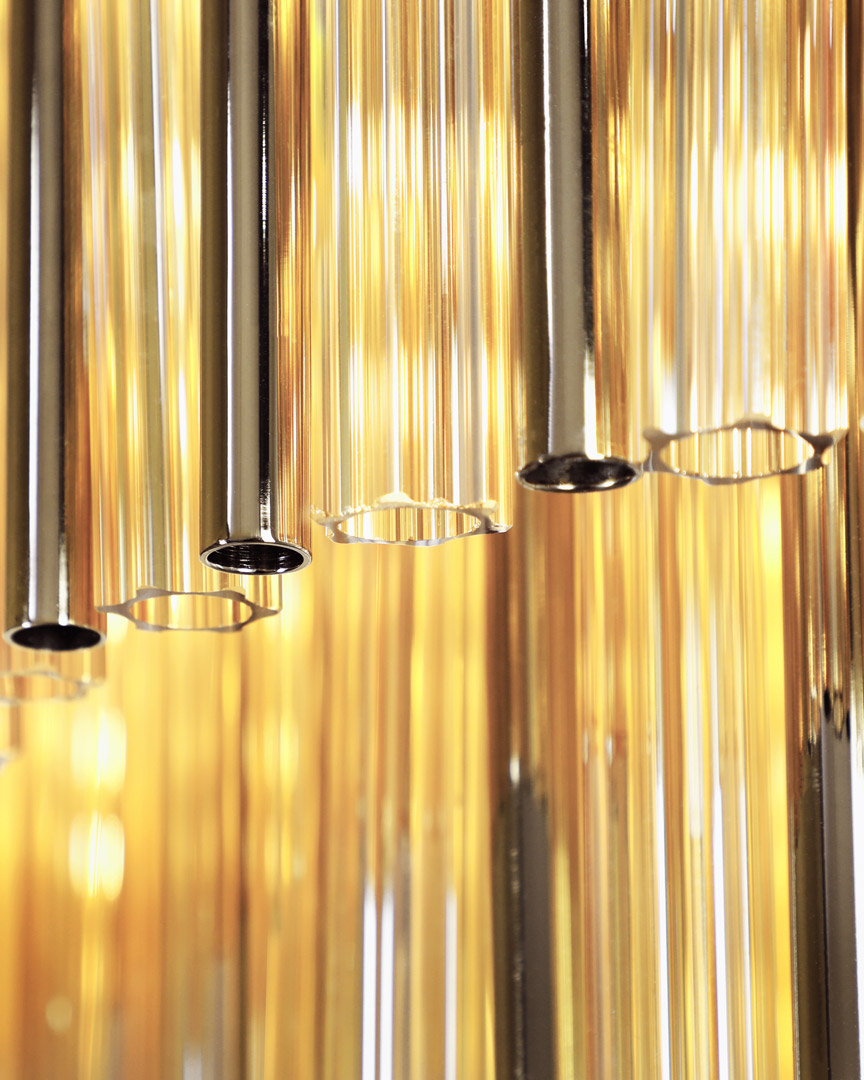 /storage/Luxury brass and clear crystal Halma suspension snooker, a refined geometric lighting fixture for elegant modern interiors.