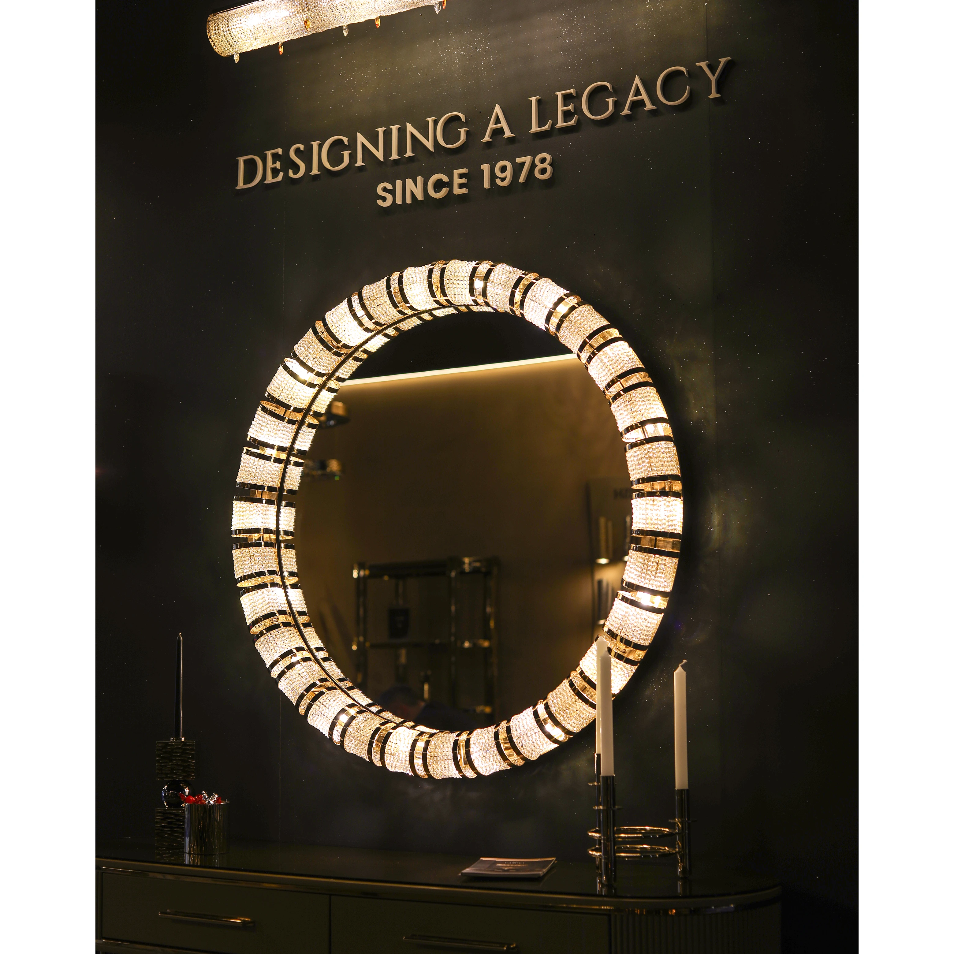 /storage/Luxury brass Leviev Mirror with Swarovski crystals, elegant contemporary furniture accessory for interiors.