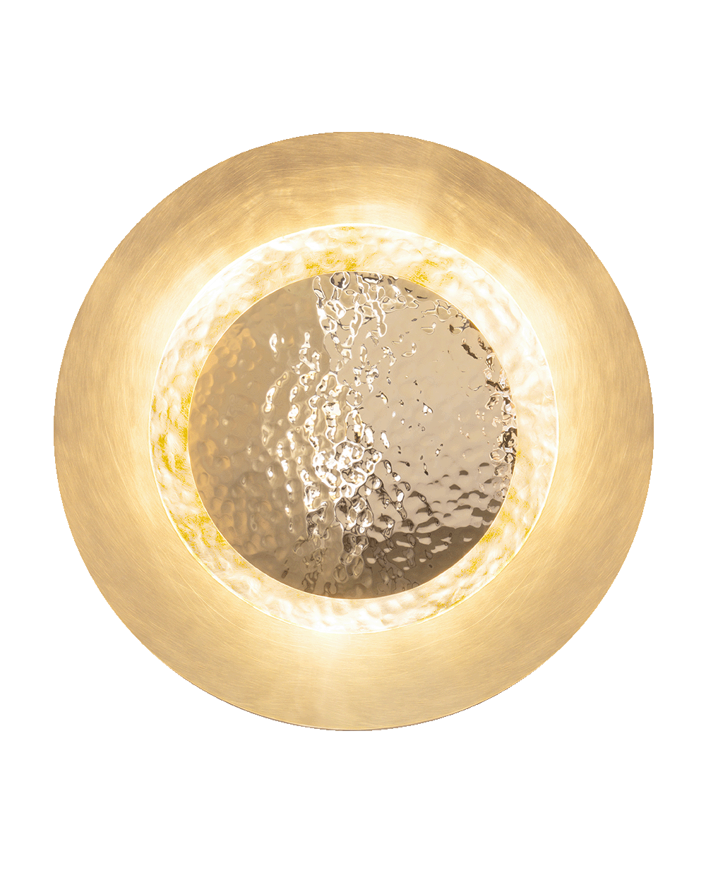 /storage/Luxury brass Eclipse Wall Light with double rounded plates, handcrafted modern sconce creating warm ambient lighting for refined interiors.