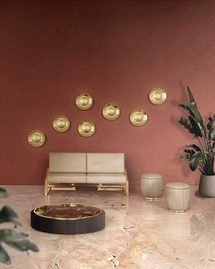 /storage/Luxury brass Eclipse Wall Light with double rounded plates, handcrafted modern sconce creating warm ambient lighting for refined interiors.