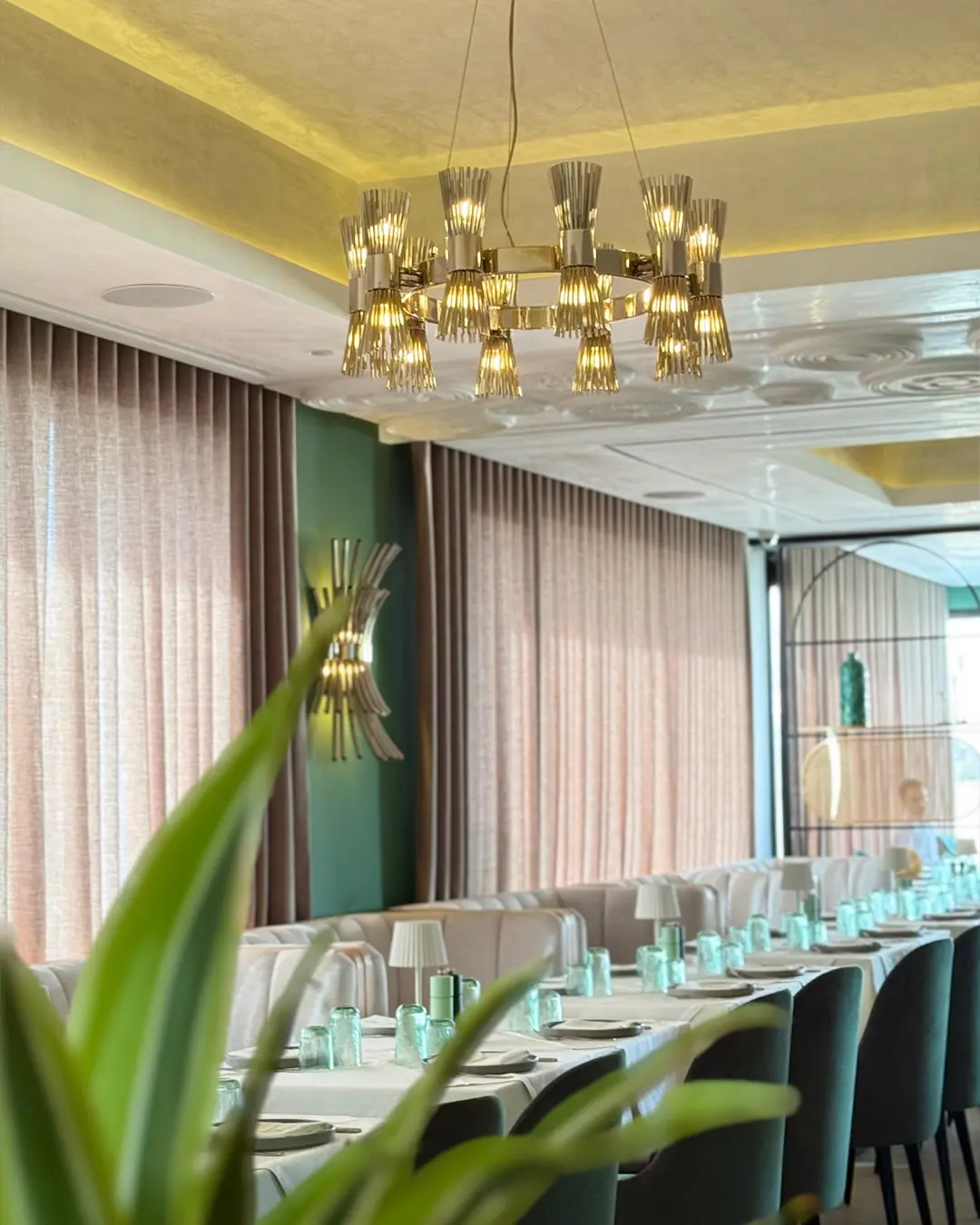 /storage/Interior of La Cantine d’Agadir restaurant in Morocco featuring contemporary design with Halo Collection lighting by Castro Lighting.