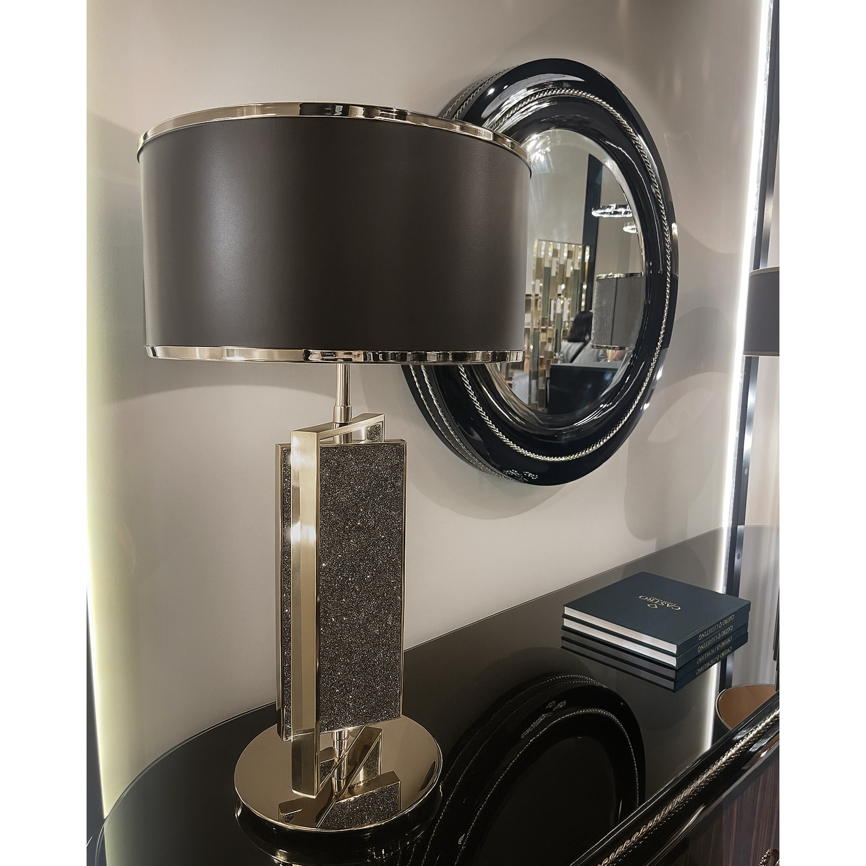 /storage/Castro Interiors Nautilus mirror inspired by the sea -Glossy black lacquered