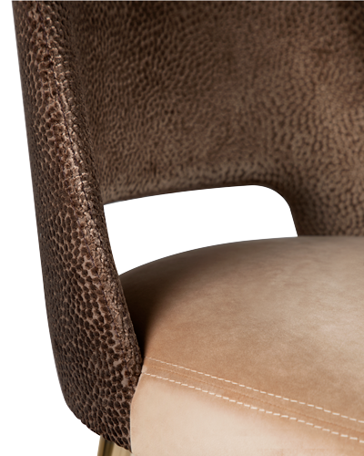 /storage/Luxury brass Anna Dining Chair with beige upholstered crescent back, handcrafted Art Deco-inspired design.