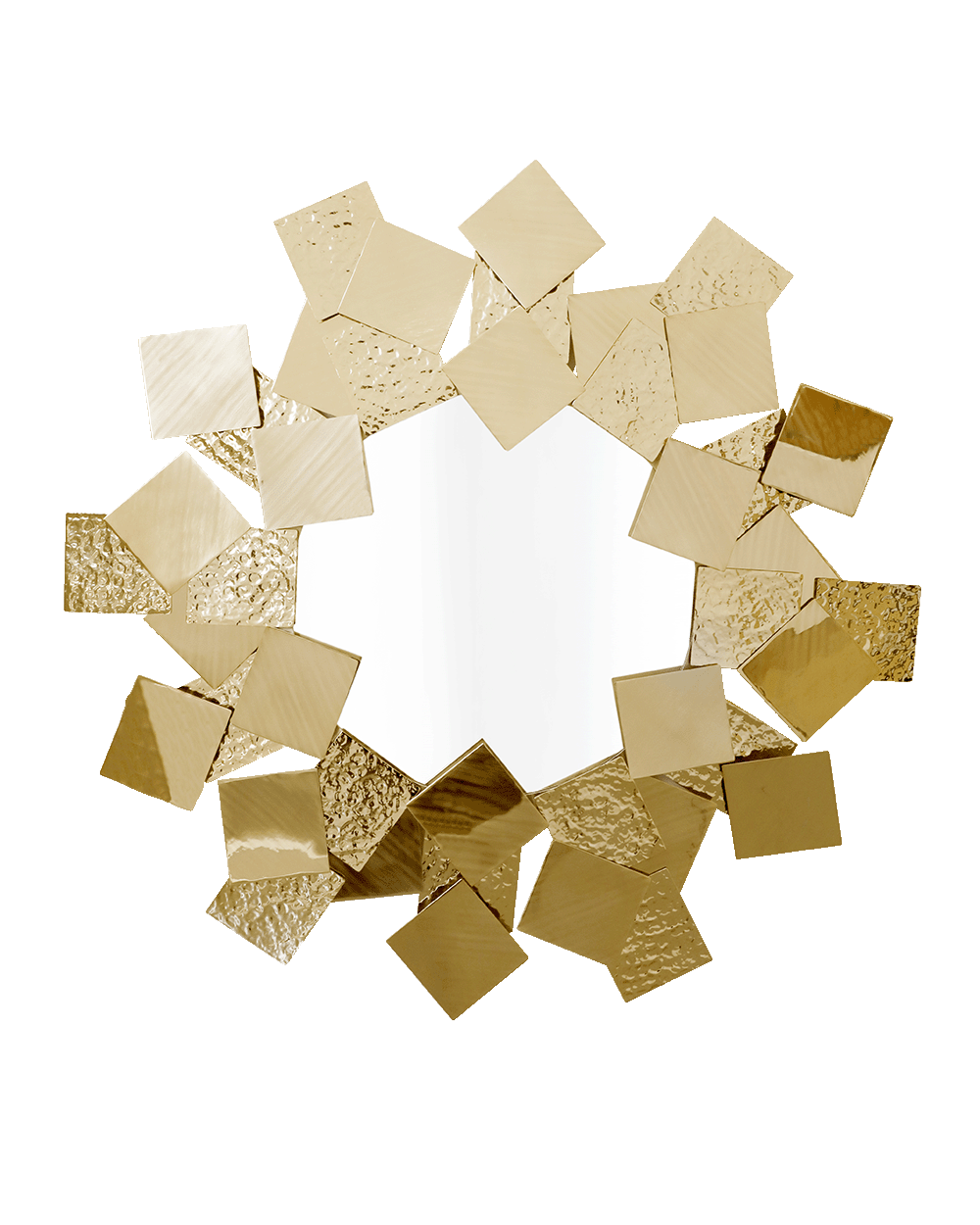 /storage/Luxury brass Mondrian mirror in gold-plated brass with brushed and hammered finishes.