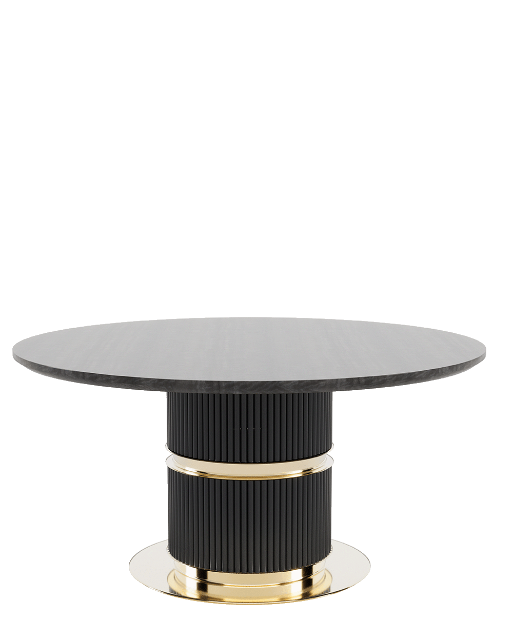 /storage/Luxury brass Eléa Round Dining Table with eucalyptus wood top and lacquered brass accents inspired by Ancient Greece.