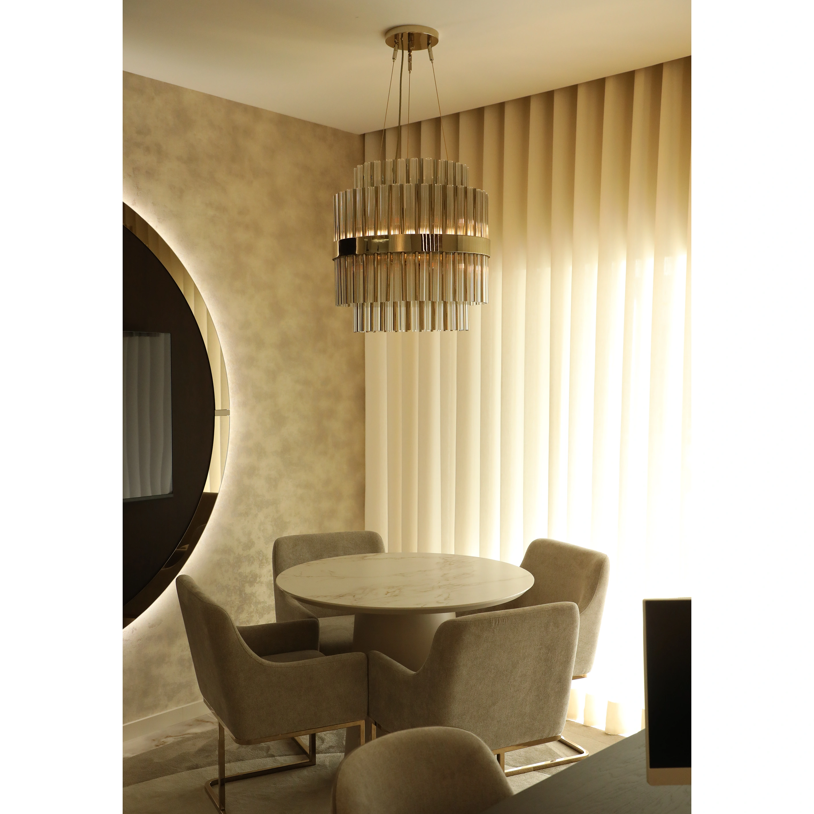 /storage/Luxury brass suspension with clear crystal glass elements, featuring a geometric-inspired design that blends elegance and modern sophistication.