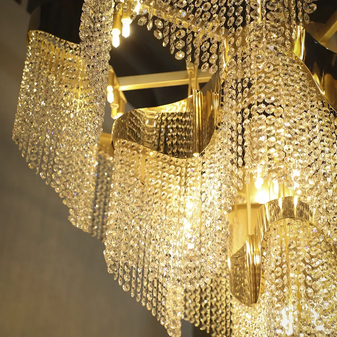 /storage/Luxury brass chandelier with sculptural curves and abstract design by Castro Lighting