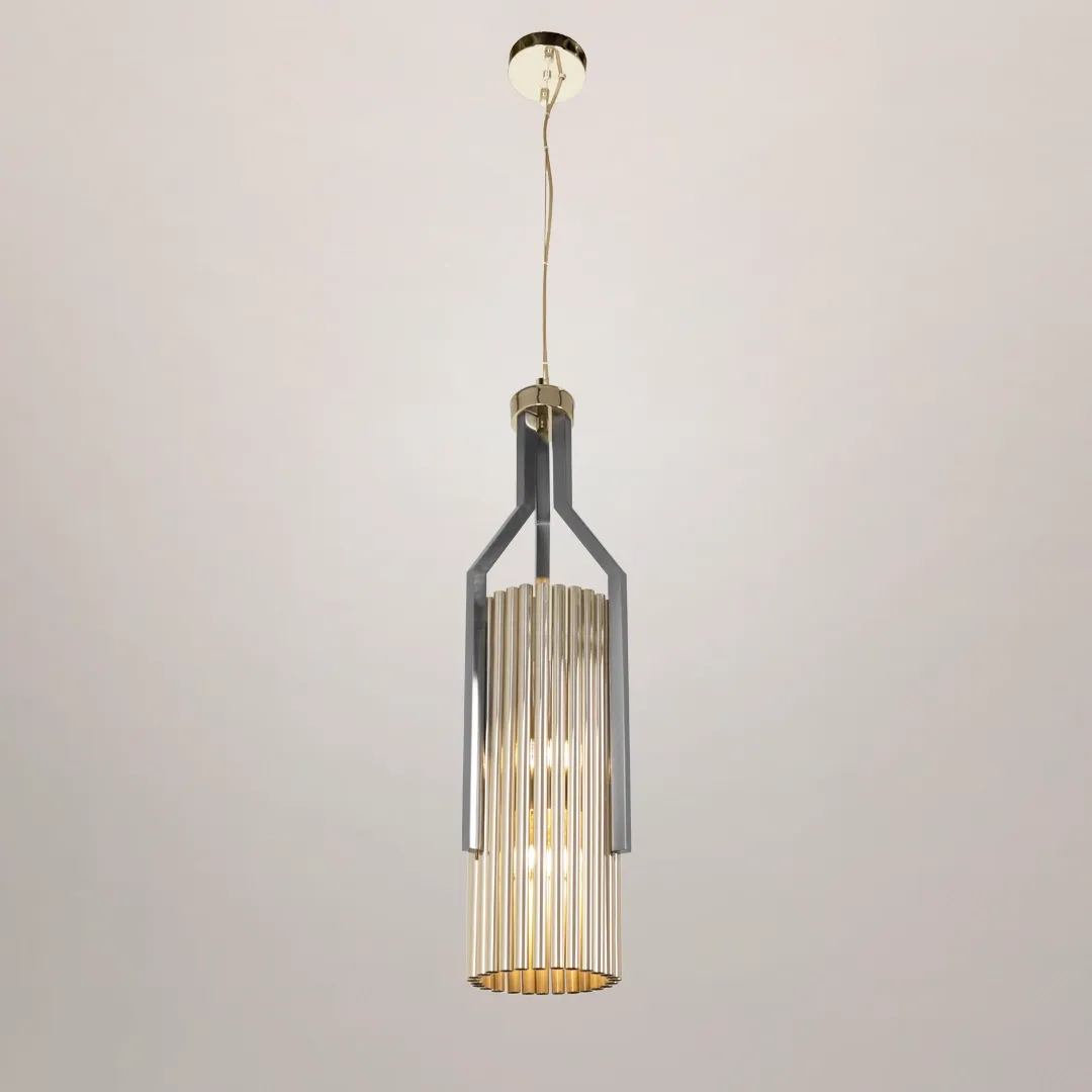 /storage/Luxury brass Avany pendant featuring a striking mix of gold and black nickel tubular shapes, designed as a bold modern lighting statement