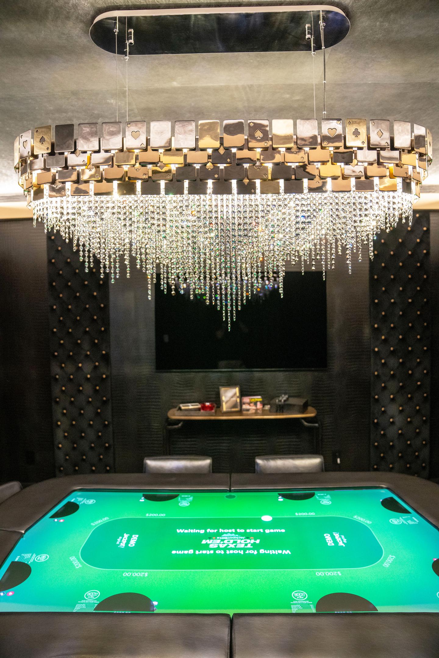 Mondrian Vegas Snooker Suspension bespoke with cards symbols on matel pieces, specially designed for a project