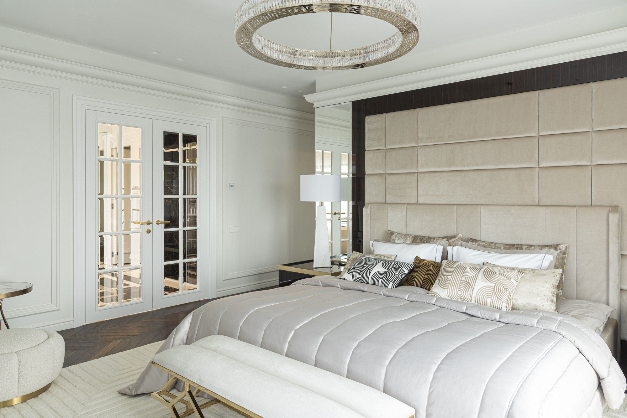 White Bedroom Project by Cle de Maison featuring Spacium Suspension by Castro Lighting 