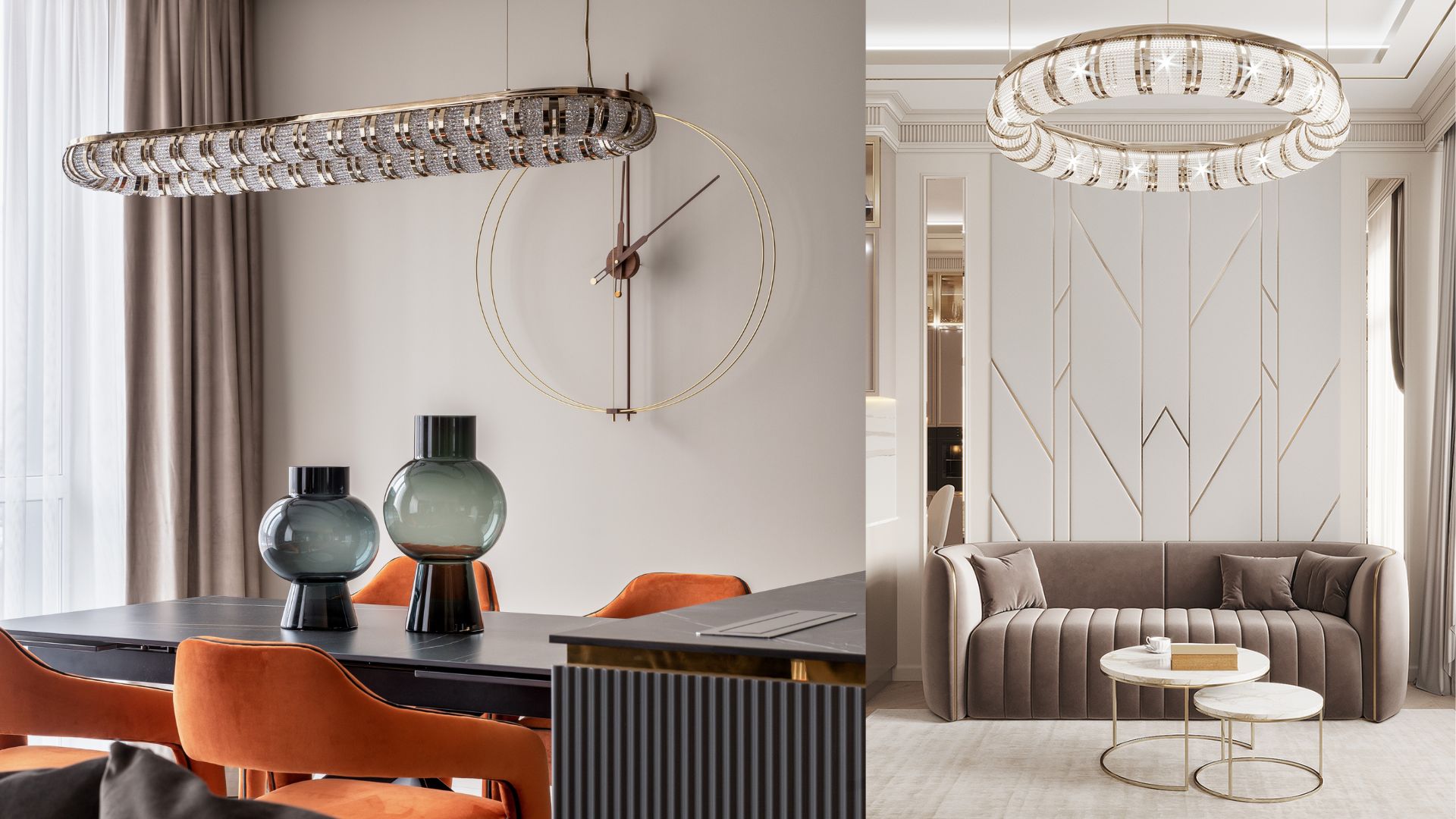 Luxury Leviev crystal chandelier featuring precision-cut crystals and minimalist architectural lighting composition