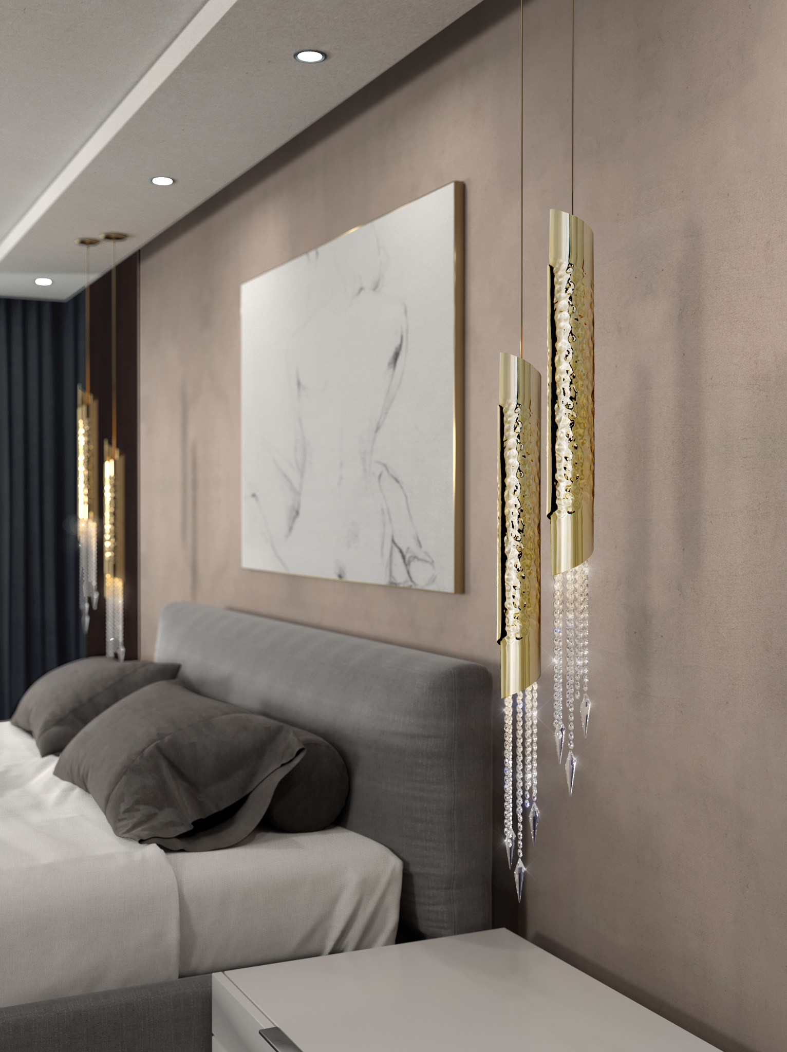 Castro-Lighting-Avolto-Pendant-gold-hammered-crystal-light