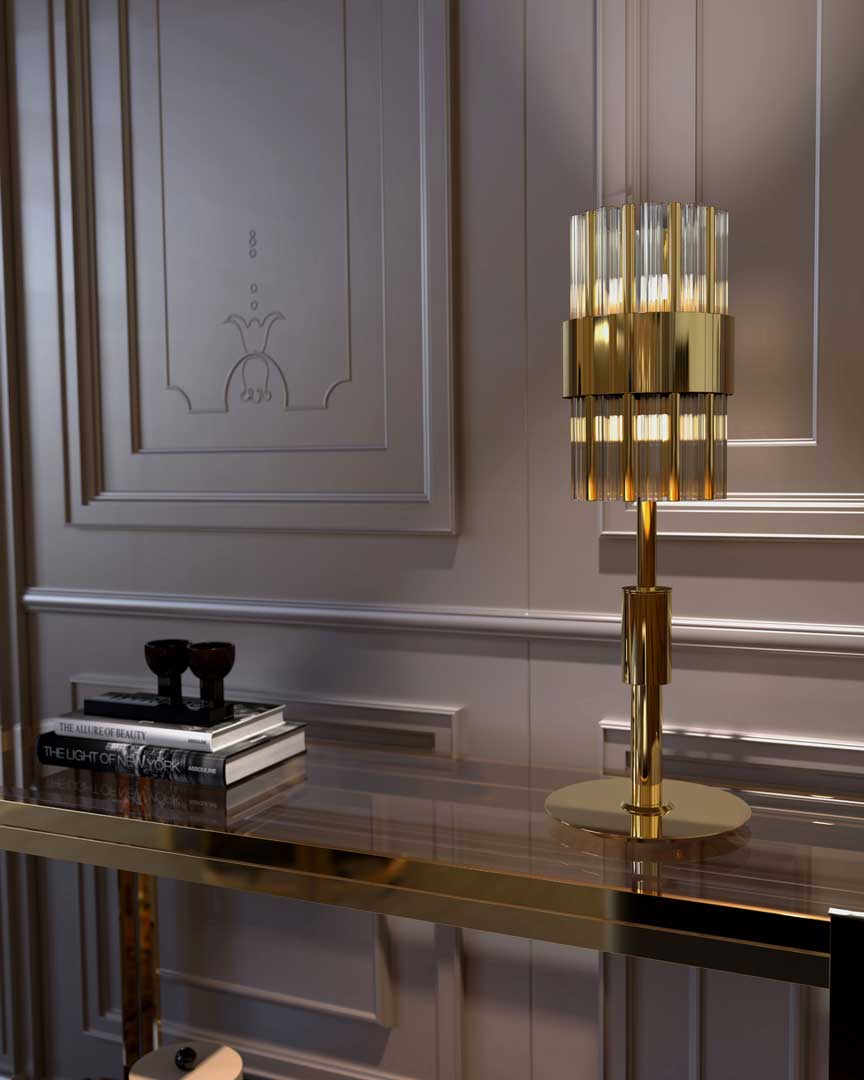 Sophistiacted Living Room featuring Halma Table Lamp by Castro Lighting