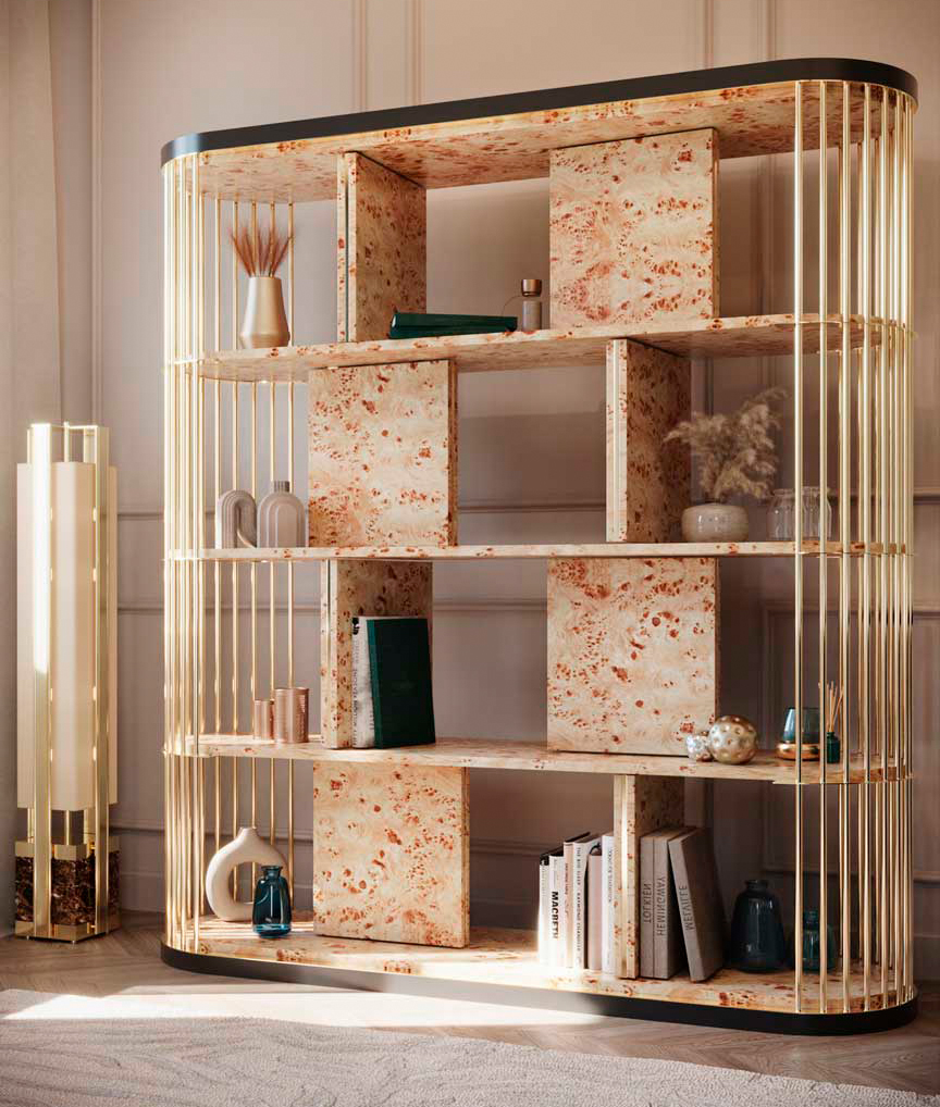 Modern Grace Bookshelf and Columns Floor Lamp in Neutral tones