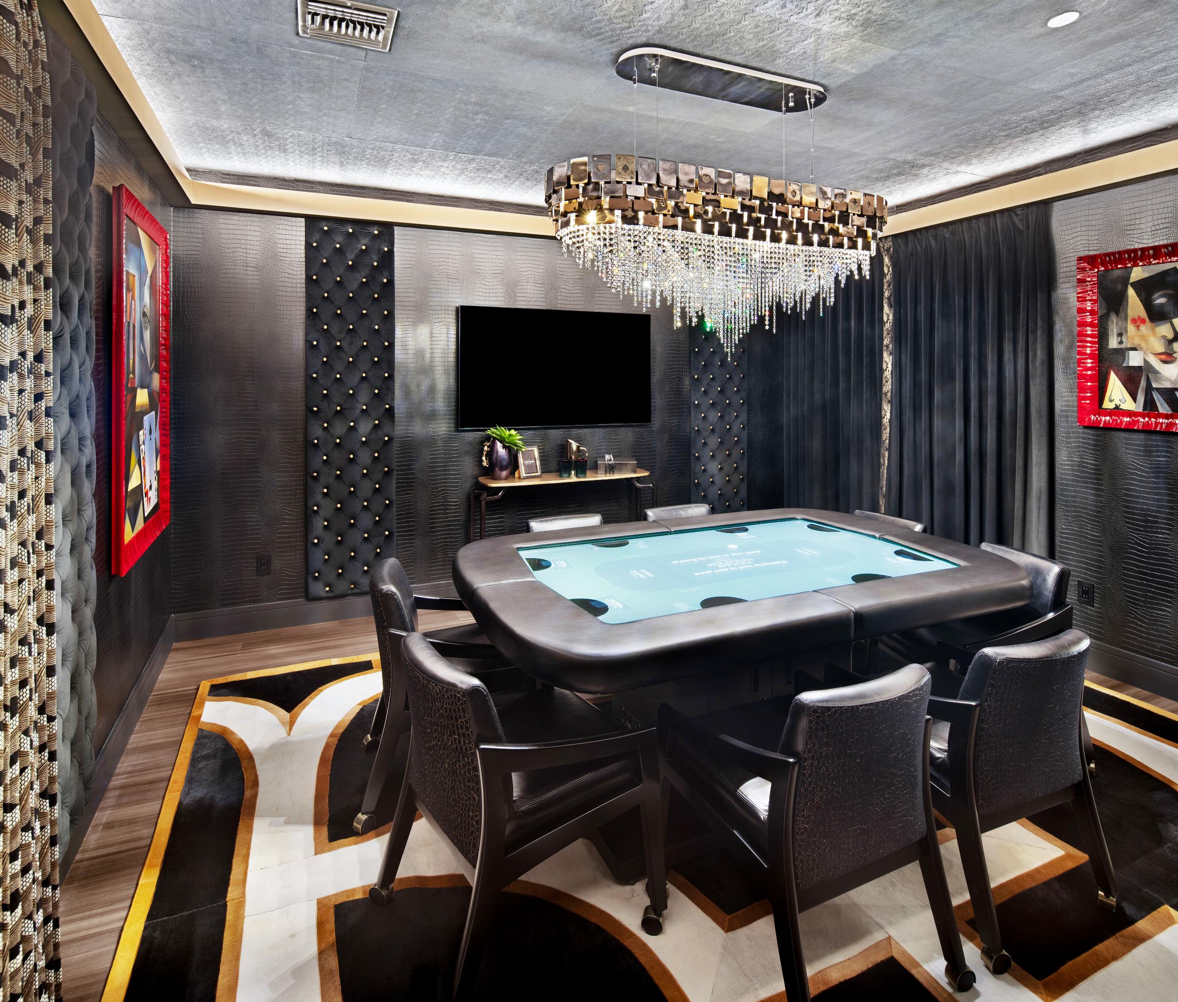 Mondrian suspension bespoke, brass pieces with print of card symbols, brass and crystals