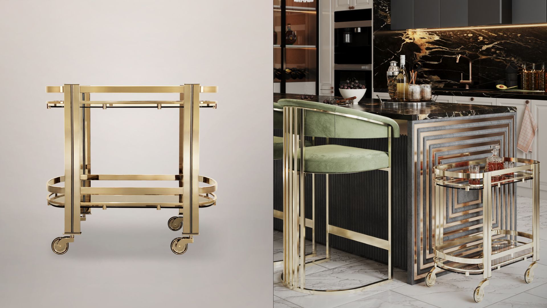 luxury Marie tea cart inspired by classic royal design
