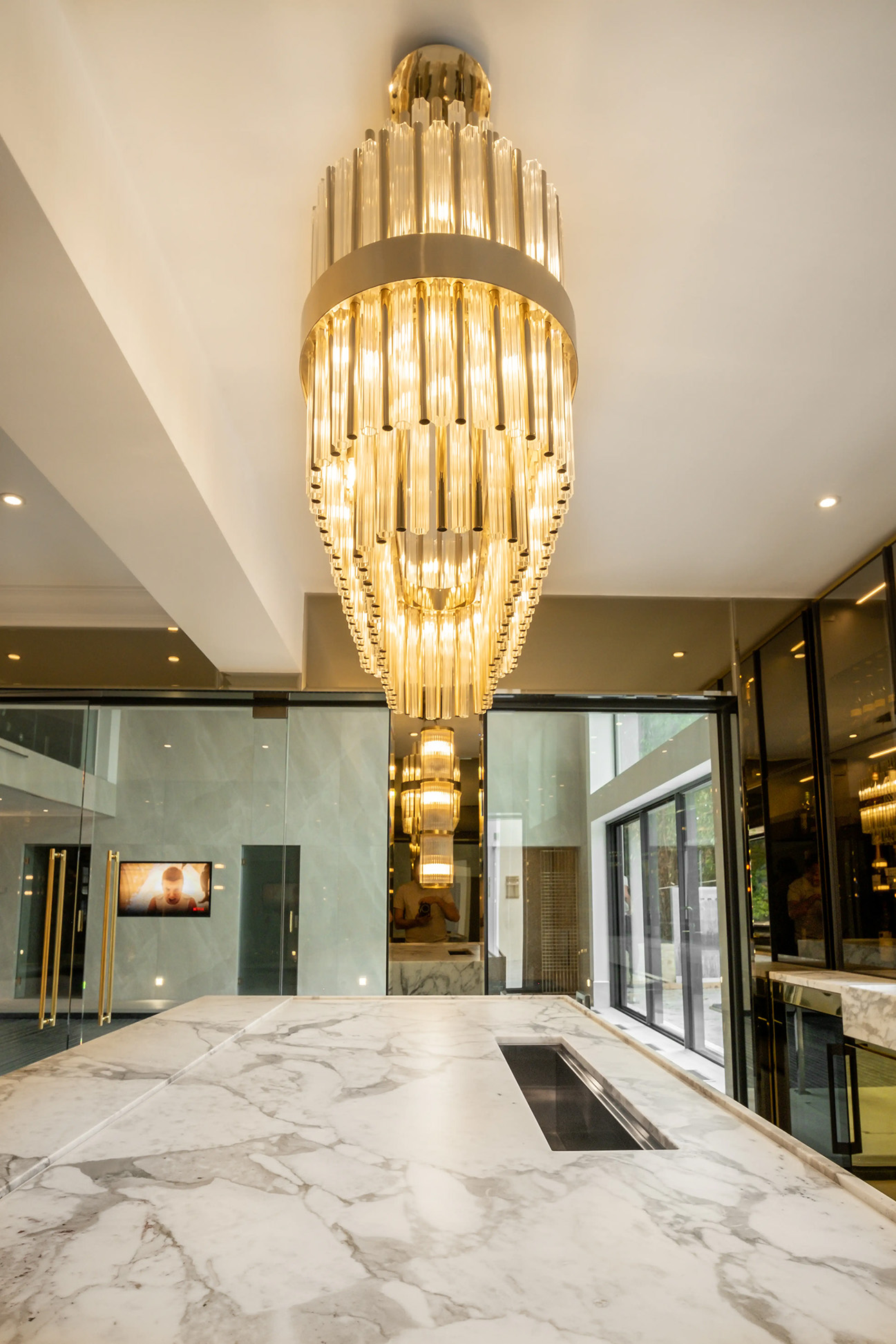 Halma Suspension by Castro Lighting featured in a modern luxury home bar