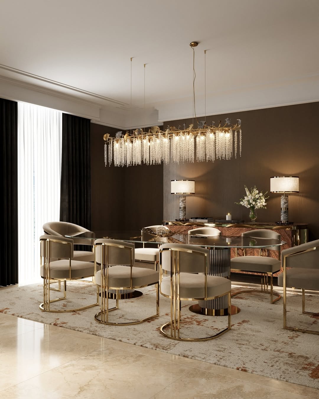 In perfect synergy with these lighting creations, the Sparta Table Lamp, Elea Dining Table, Harp Slim Dining Chairs, Tiffany Side Table, and Carlo Sofa contribute to an effortlessly sophisticated atmosphere. Together, these elements elevate the living space, infusing it with a blend of timeless elegance and textural richness, perfect for the autumn decor ideas of 2025.