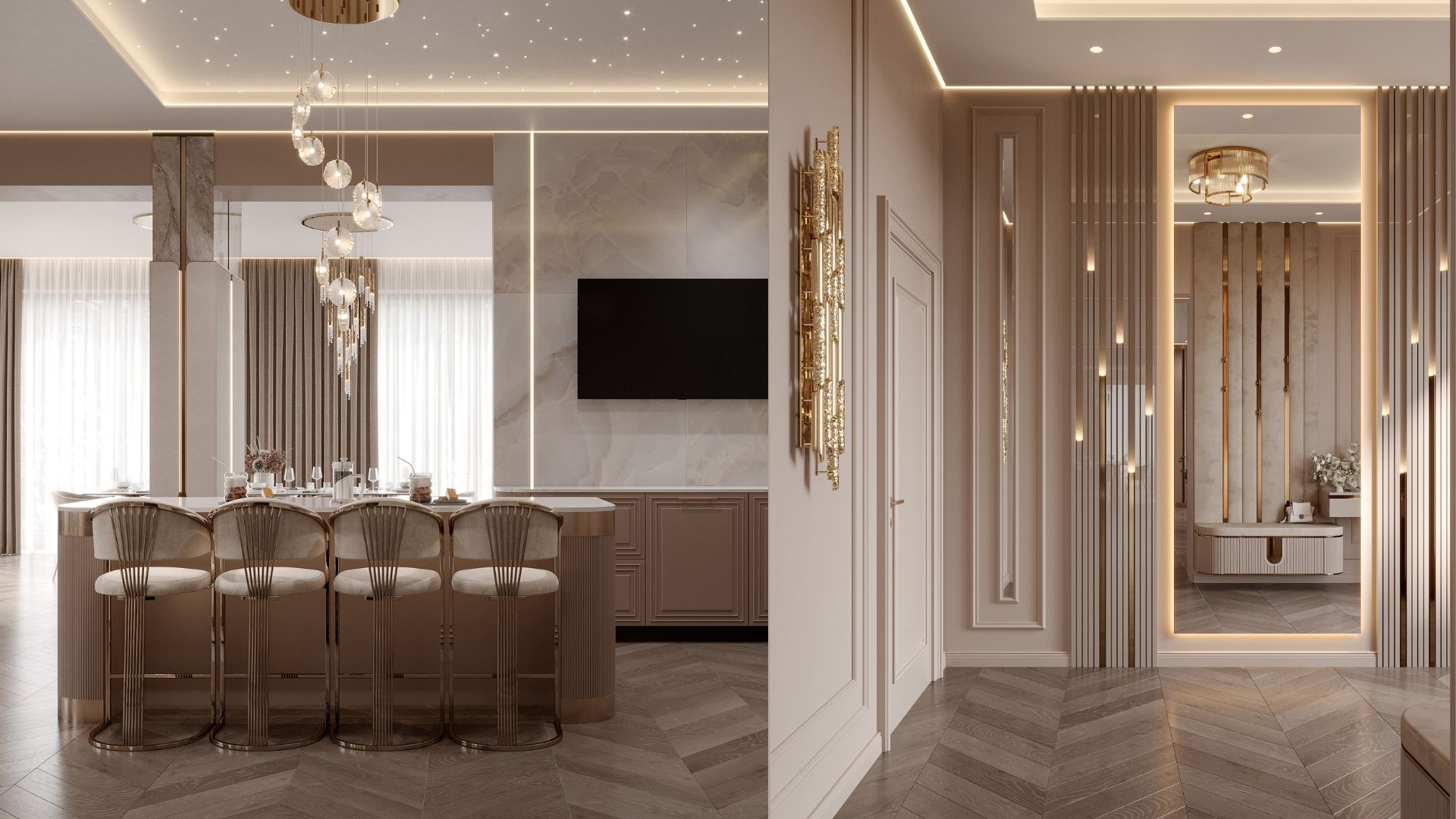 Residential Project in Ukraine by Domin Design featuring Safi Suspension and Triumph Wall Light by Castro Lighting 