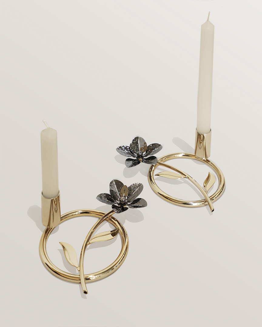 Romantic Botticelli Candle Holder by Castro Lighting crafted in polished brass with delicate floral motifs and a mix of finishes