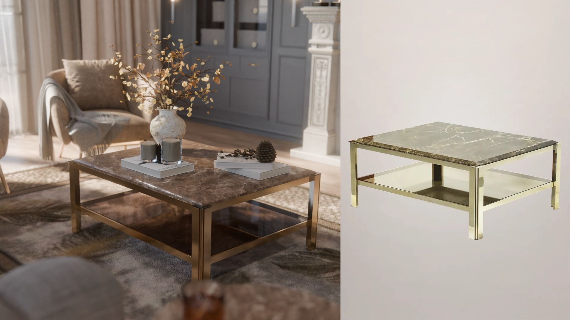 Marie Rectangular Center Table: Clean lines and balanced proportions make this table a versatile yet refined centerpiece. 