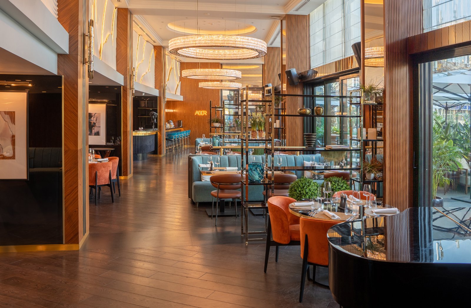 Spacium Suspension chandelier handcrafted from crystals, illuminating the dining area at Ador Restaurant, InterContinental Sofia.