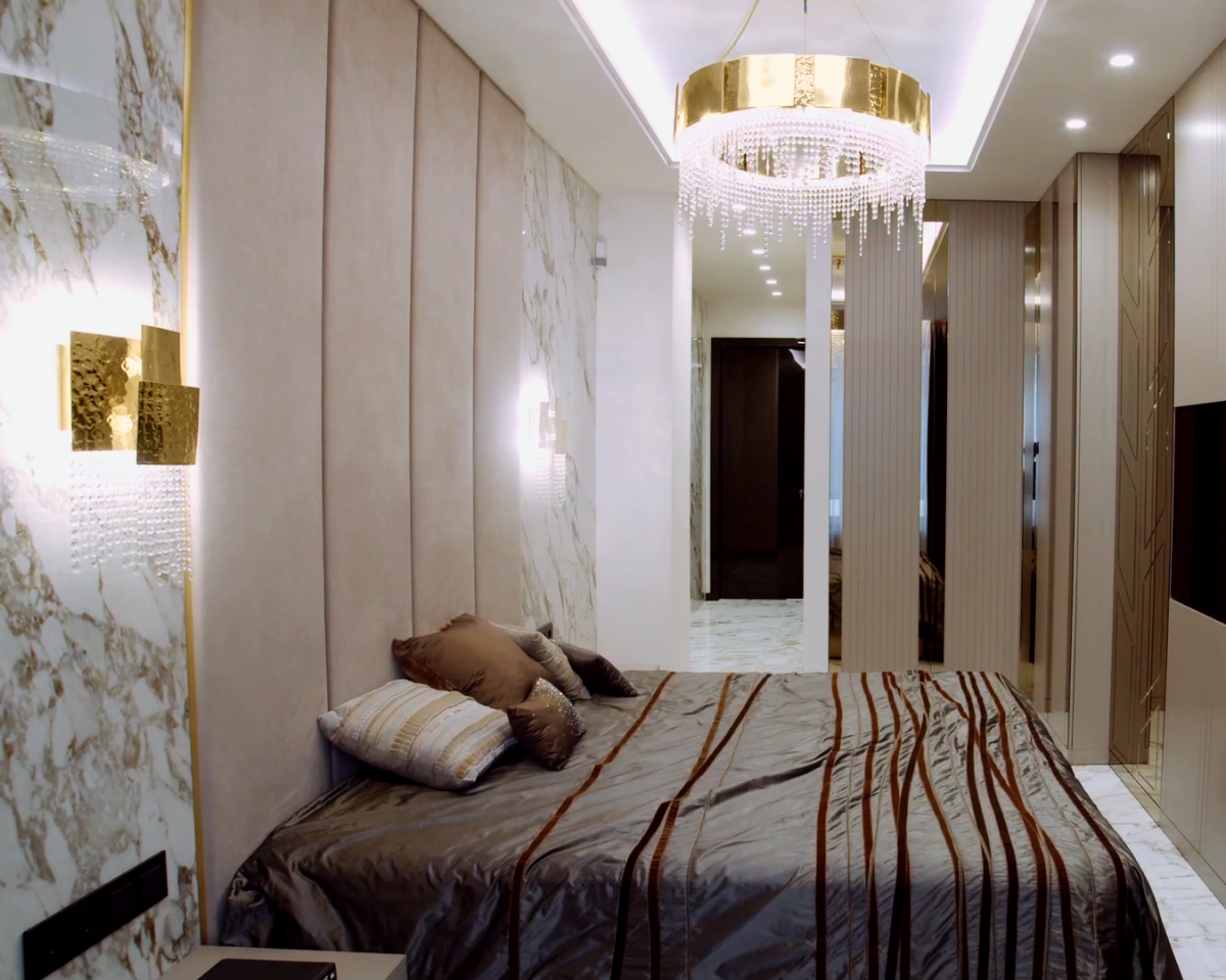 /storage/Modern luxury apartment interior in Kiev, Ukraine, illuminated with Castro Lighting Mondrian Wall Light, Mondrian Suspension, Safi Suspension 8851.10, Safi Suspension 8850.6, and Safi Pendant.