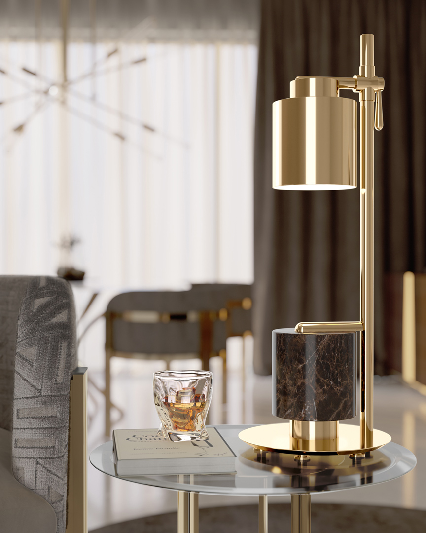 Living room in Mocha Mousse Colour of the Year 2025 featuring Chantel Table Lamp 