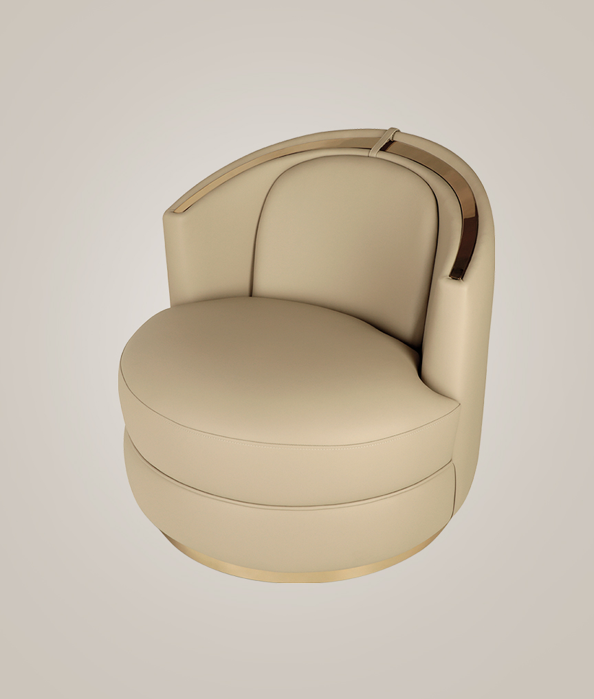 /storage/Luxury brass-accented modern lounge armchair with quilted padded fabric and smooth curves, combining comfort and elegance