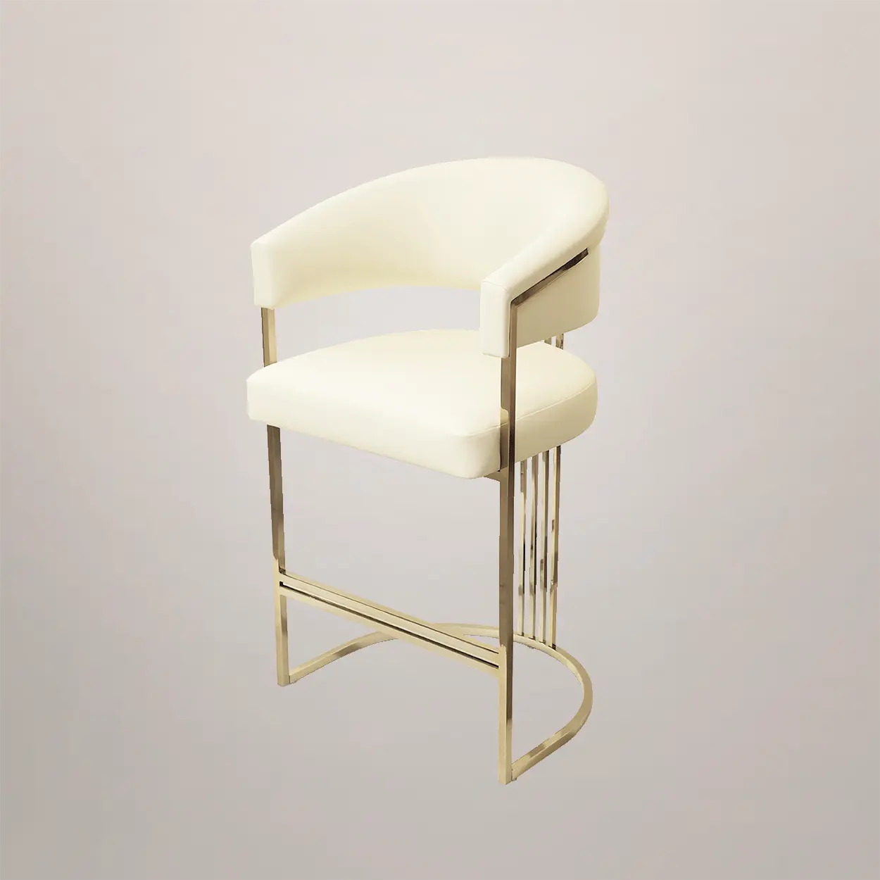 /storage/Luxury brass bar chair with elegant harp-shaped design by Castro Interiors.