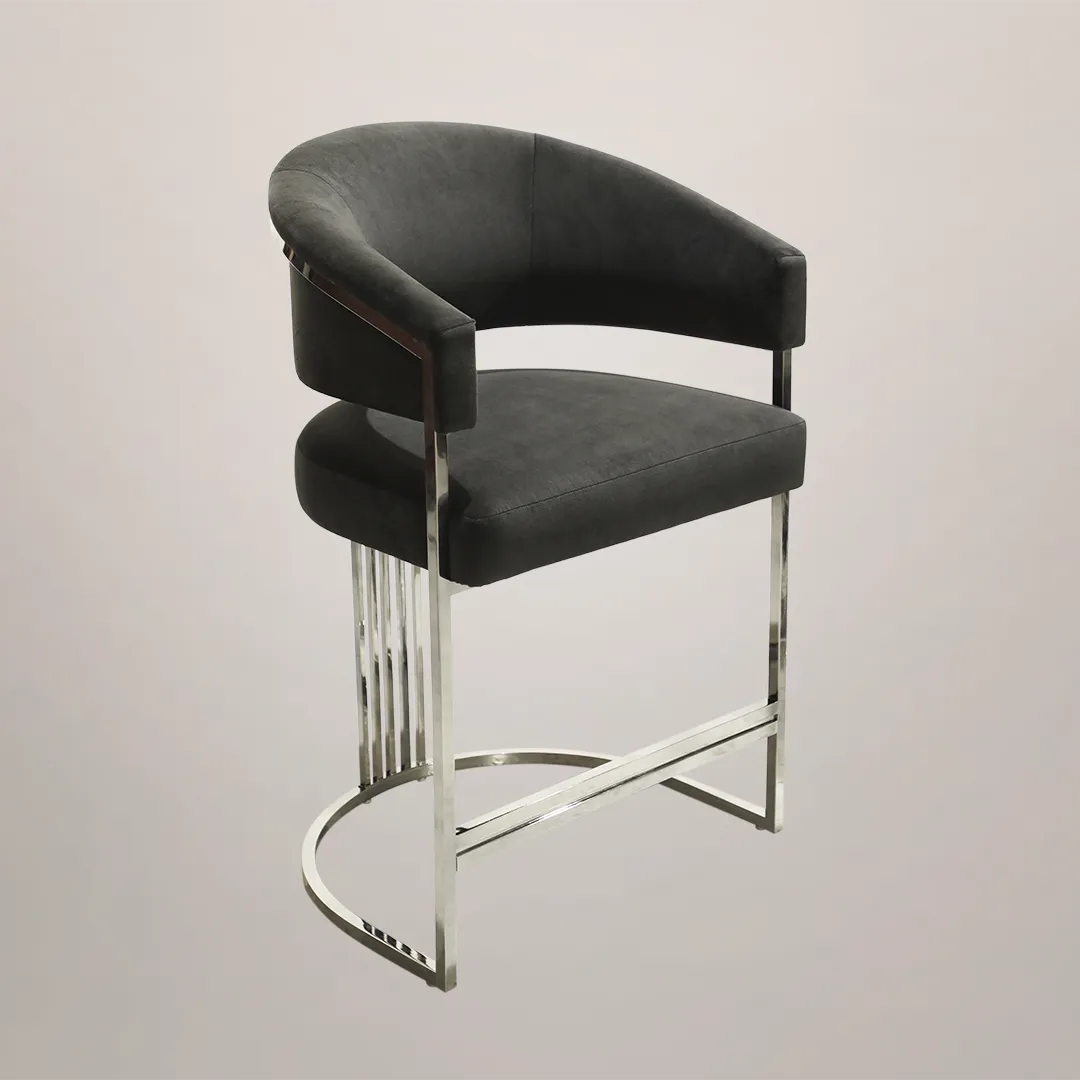 /storage/Luxury brass bar chair with elegant harp-shaped design by Castro Interiors.