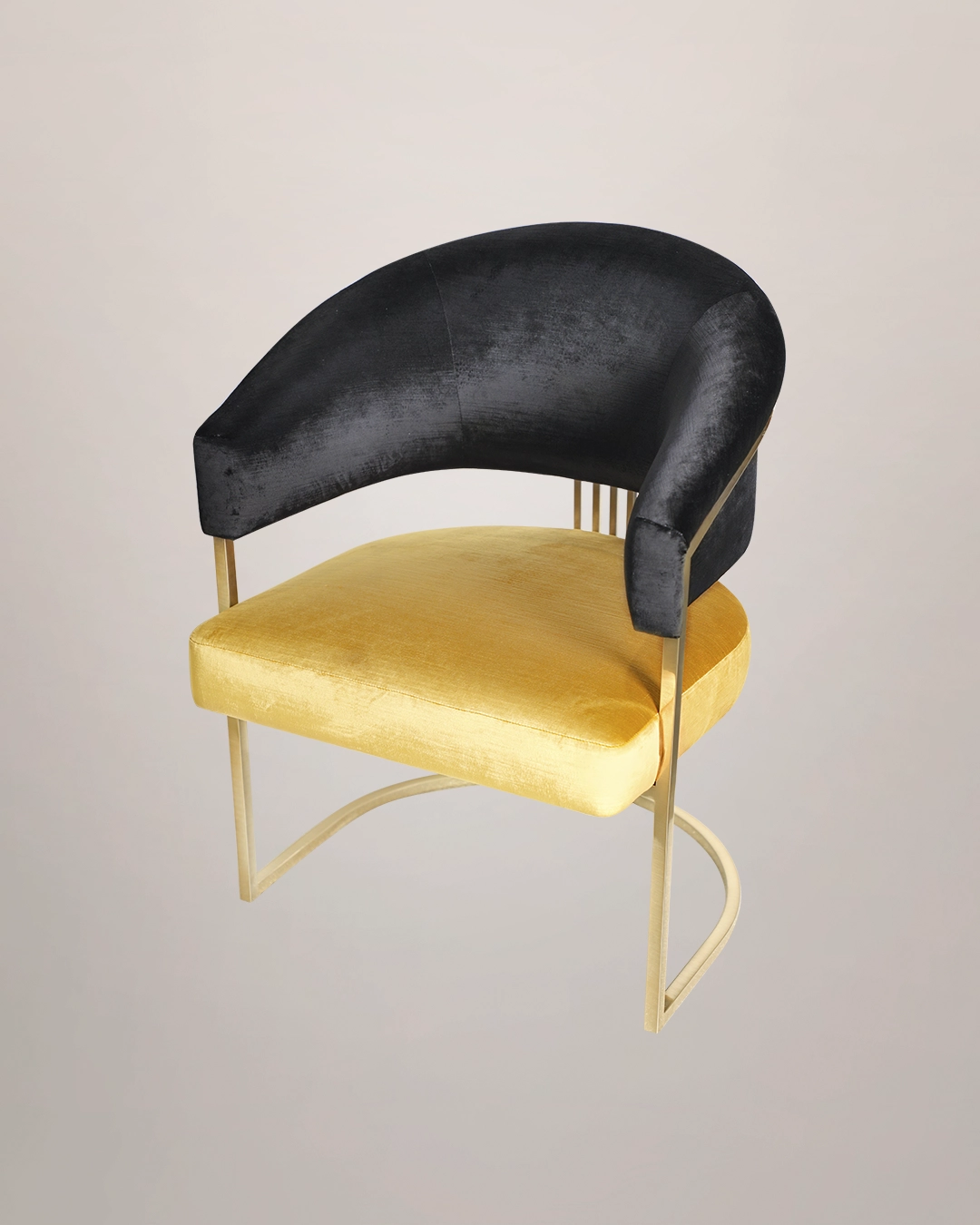 /storage/Luxury brass armchair with elegant harp-shaped design by Castro Interiors.