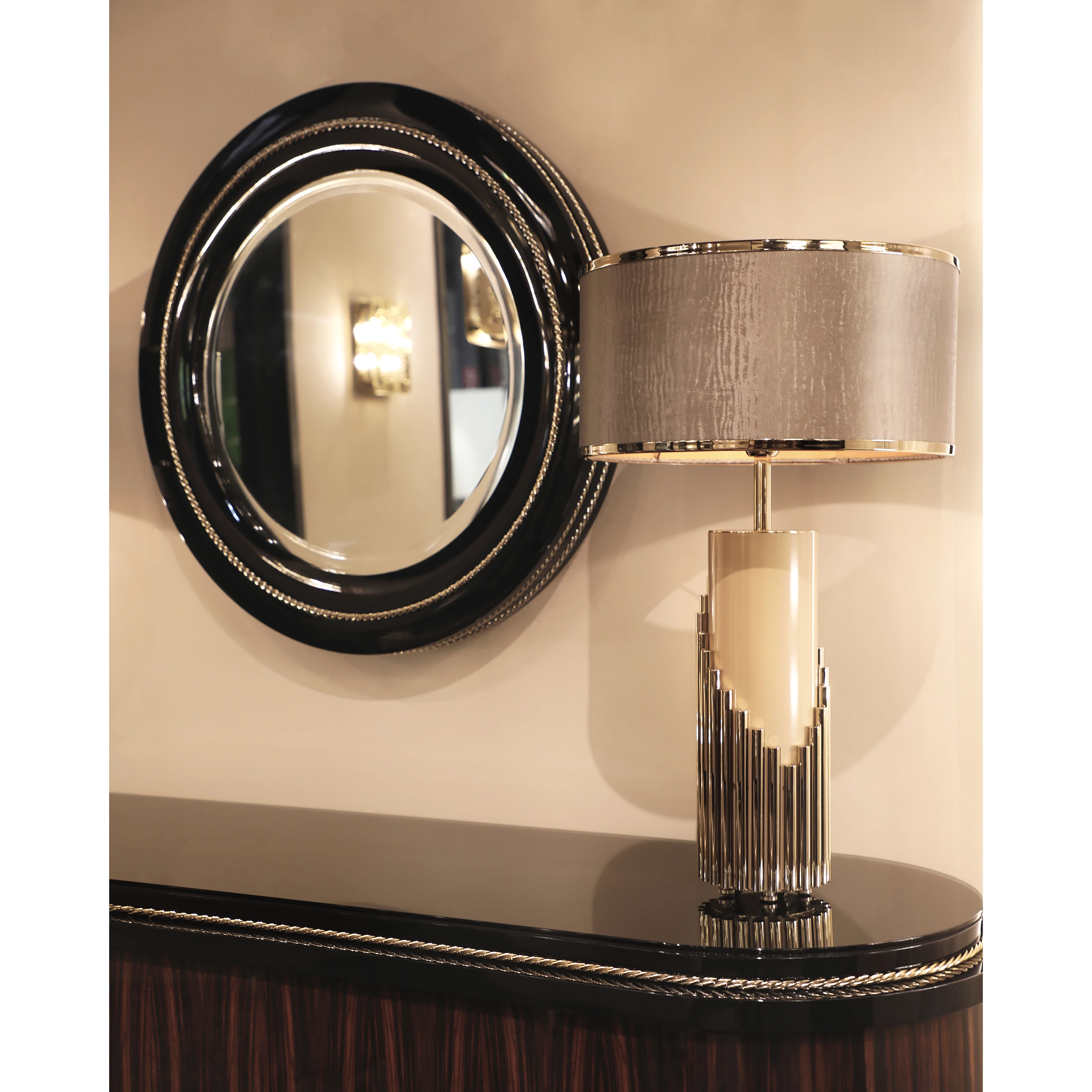 /storage/Castro Interiors Nautilus mirror inspired by the sea -Glossy black lacquered