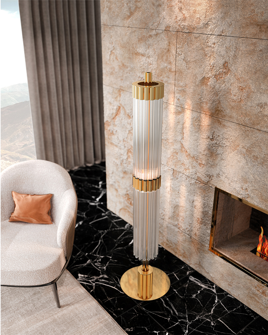 /storage/Luxury brass Arcade Floor Lamp with curvy glass design and playful amber light, inspired by vintage arcade games.