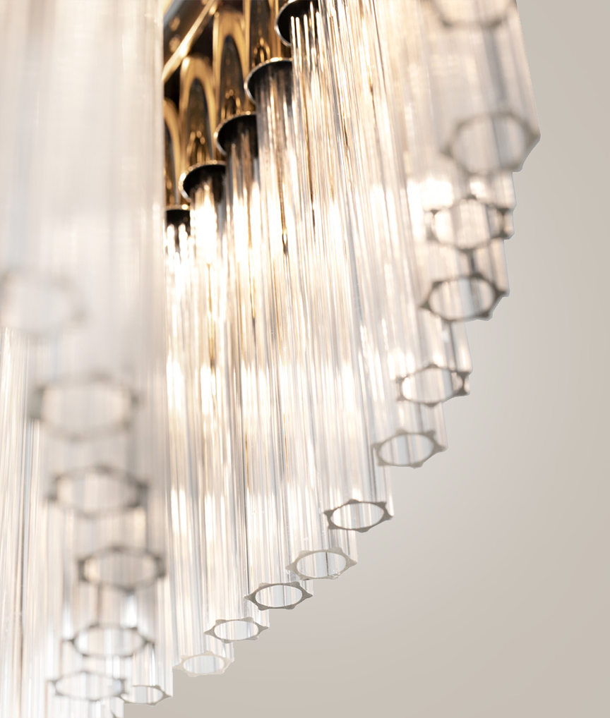 /storage/Luxury brass Arcade Suspension with gold-plated brass and textured glass, inspired by vintage arcade design.