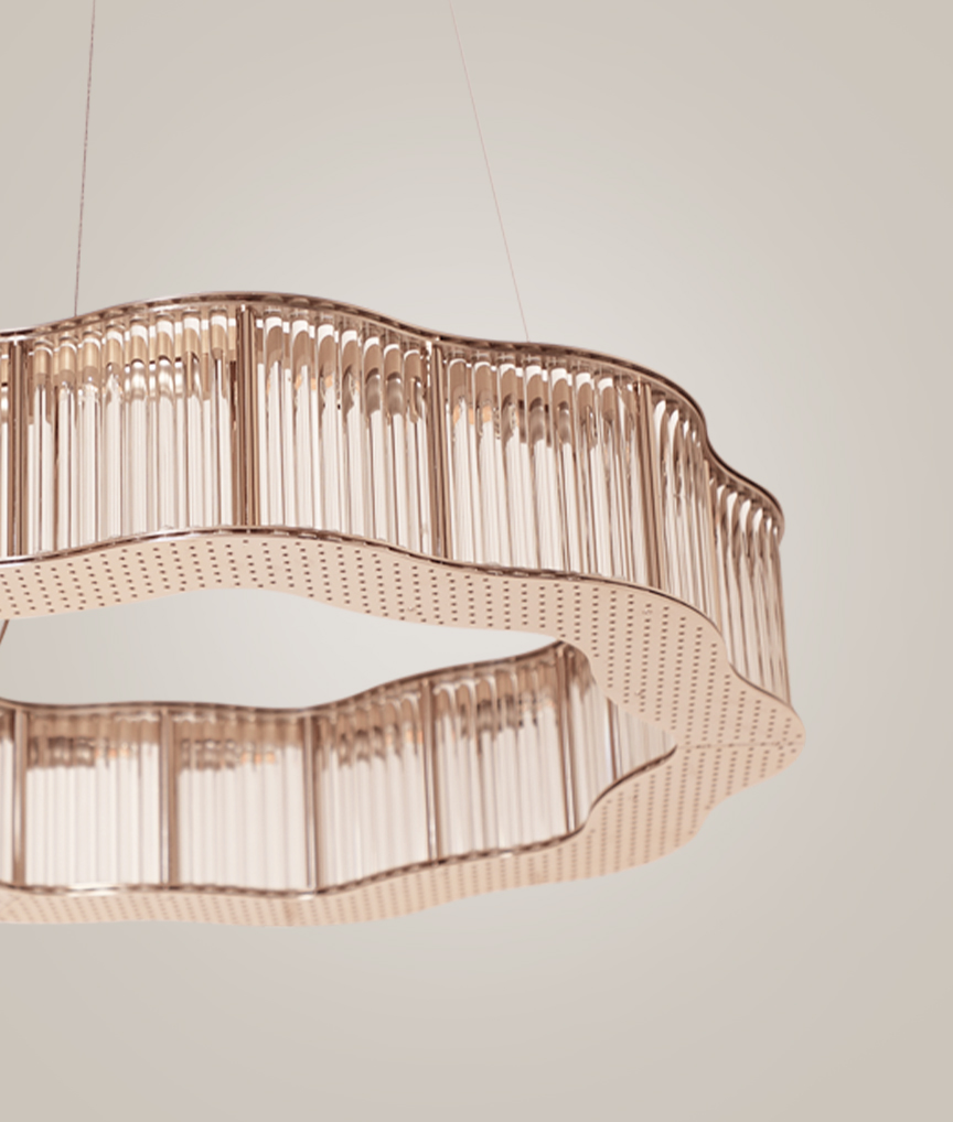 /storage/Luxury brass round suspension with faceted glass and rotating star details, combining Art Deco elegance with modern sophistication.