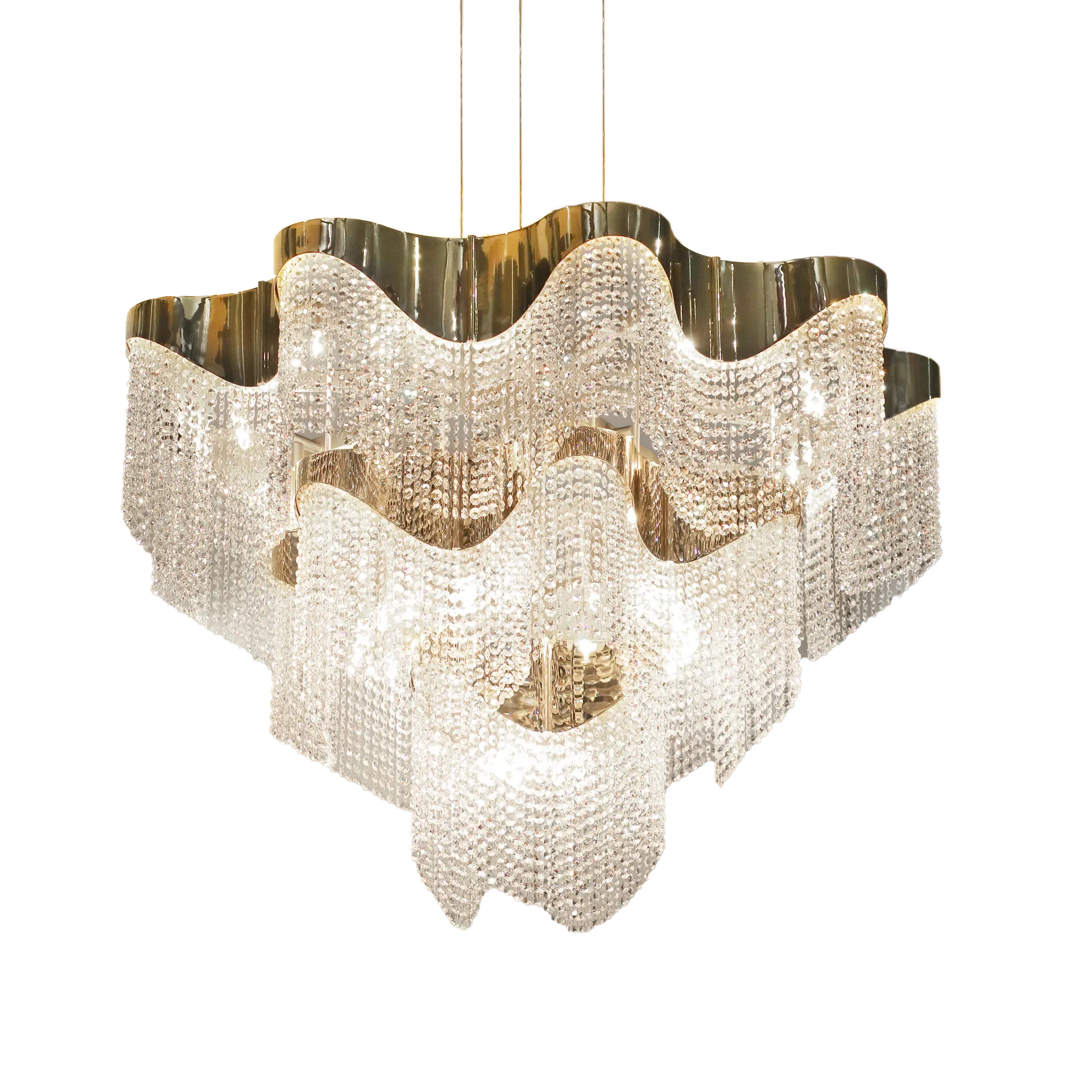 /storage/Luxury brass chandelier with sculptural curves and abstract design by Castro Lighting