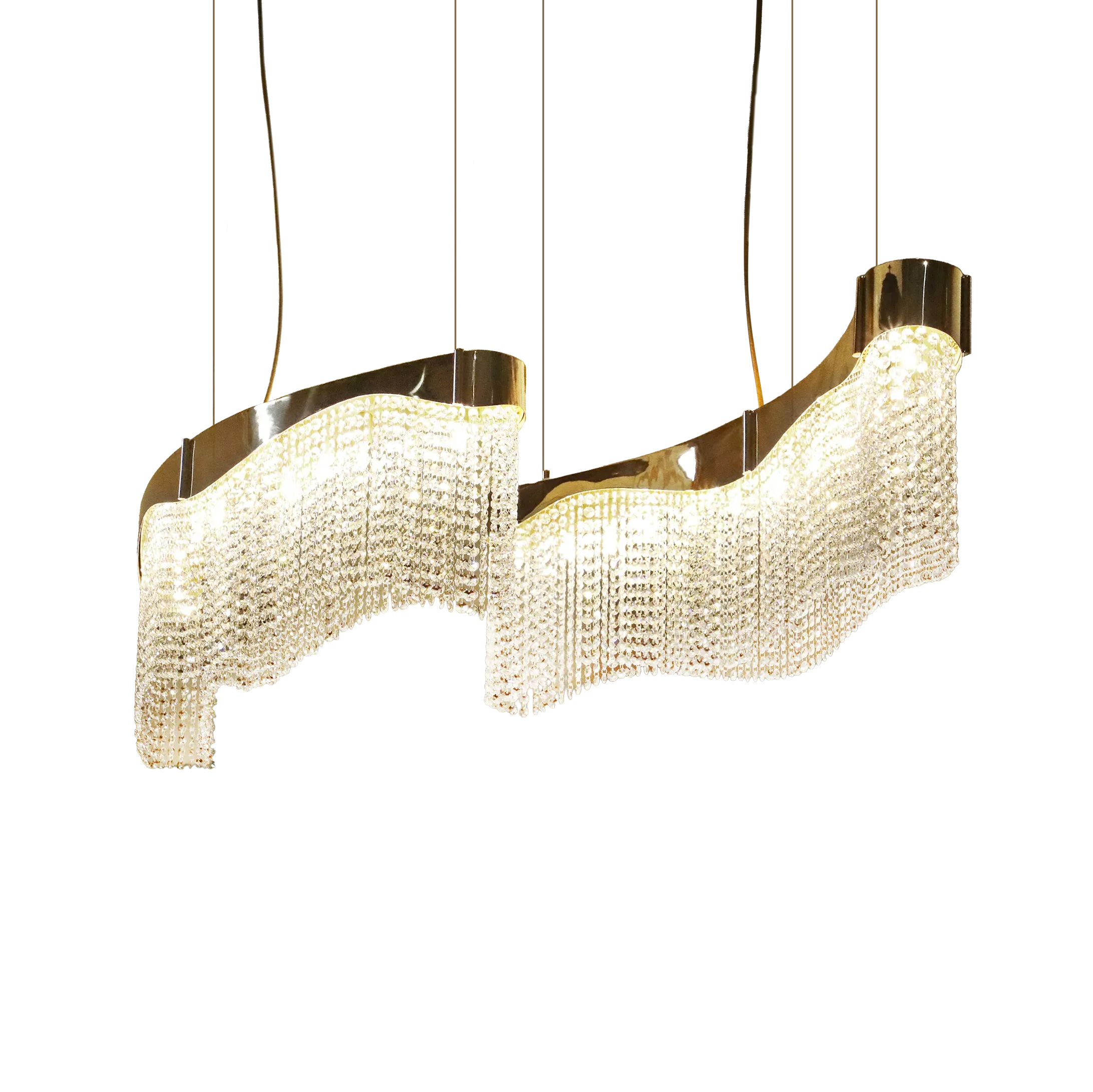 /storage/Luxury brass suspension with fluid curved design and customizable features, offering elegant modern lighting with a sense of movement.