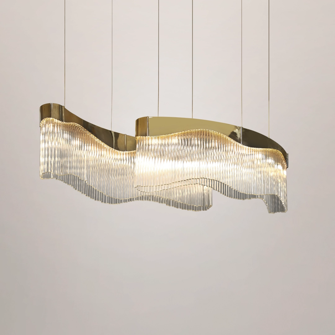 /storage/Luxury brass suspension with fluid curved design and customizable features, offering elegant modern lighting with a sense of movement.