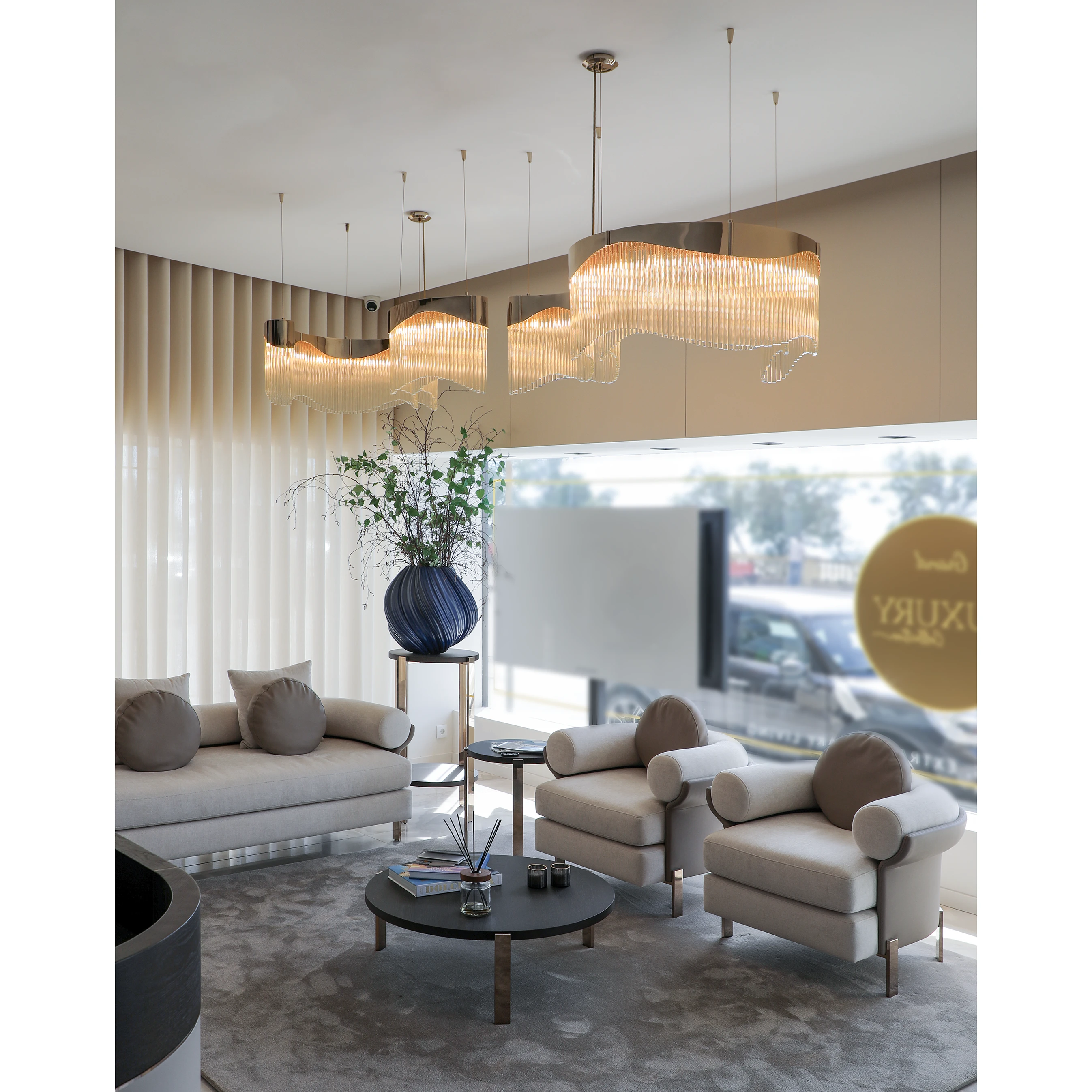 /storage/Luxury brass suspension with sculptural curves and abstract design by Castro Lighting