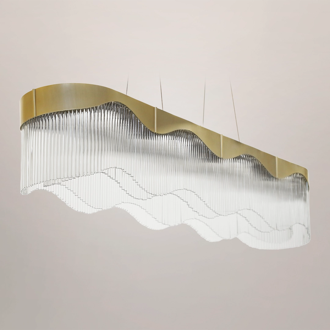 /storage/Luxury brass snooker chandelier with fluid curves and wave-inspired design, fully customizable in size and configuration for elegant modern interiors.