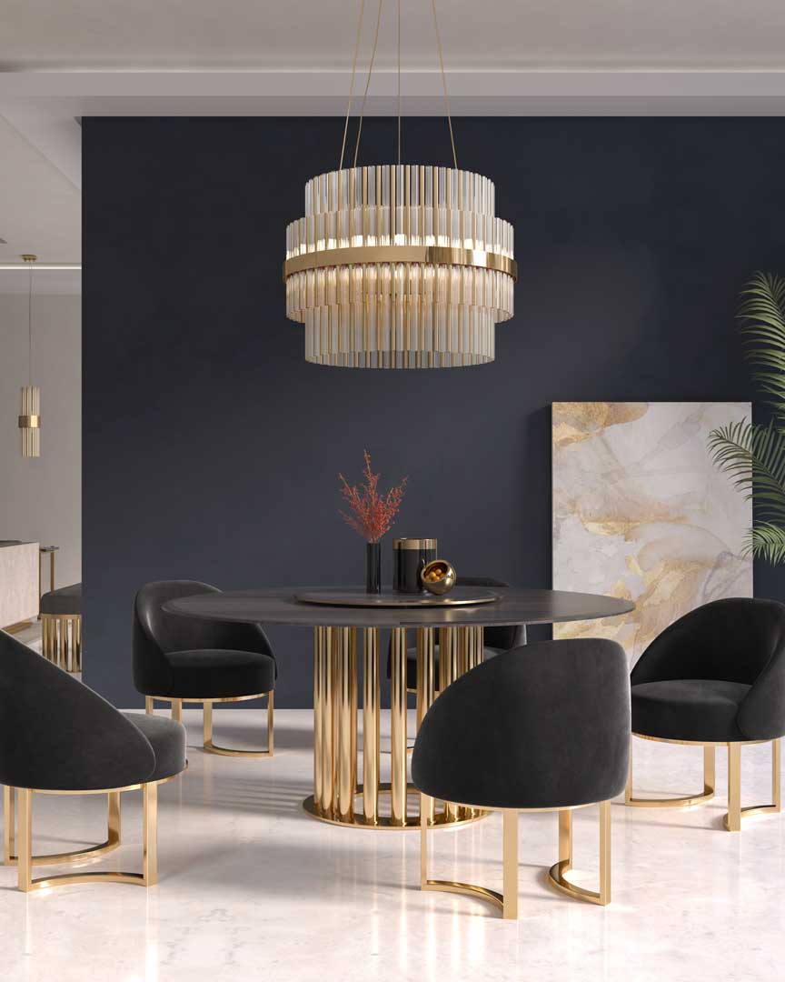 /storage/Luxury brass suspension with clear crystal glass elements, featuring a geometric-inspired design that blends elegance and modern sophistication.