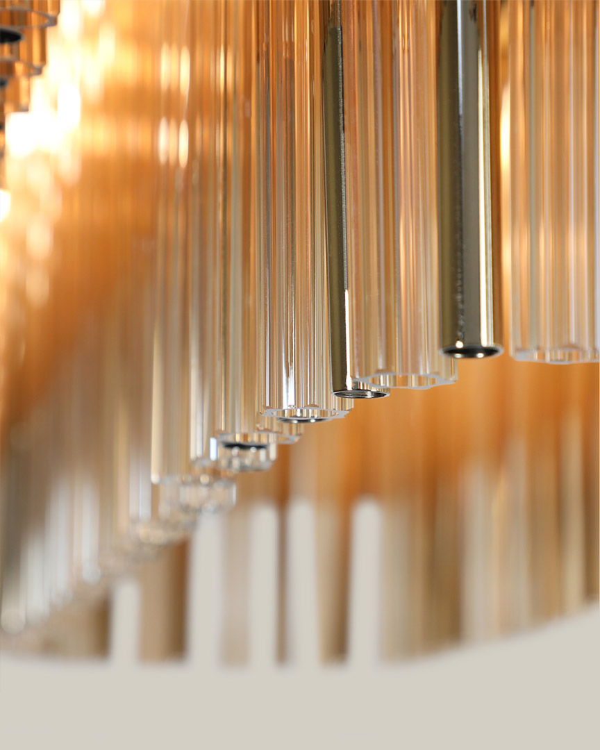/storage/Luxury brass and clear crystal Halma suspension snooker, a refined geometric lighting fixture for elegant modern interiors.